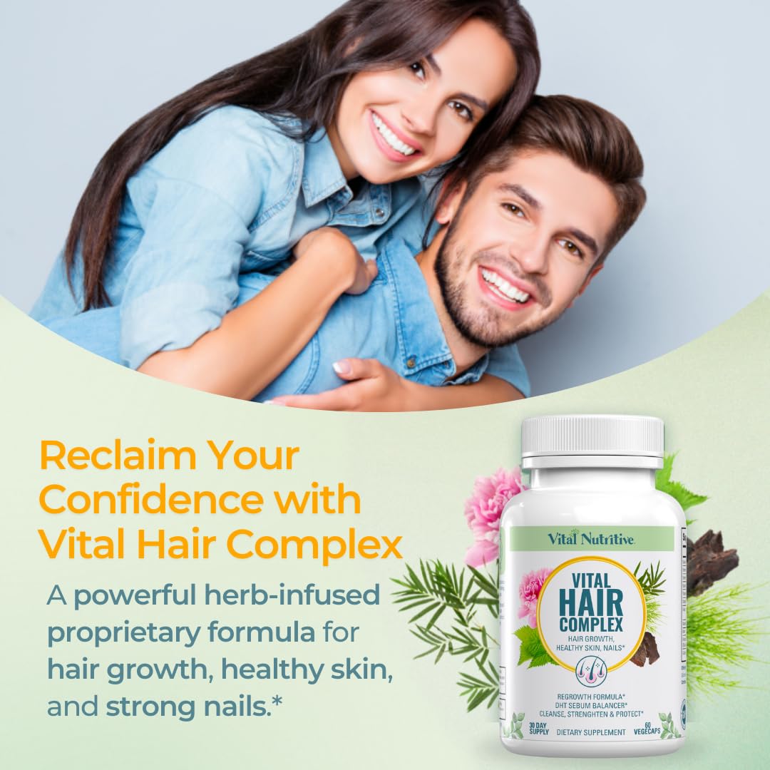 VITAL NUTRITIVE Vital Hair Complex – Biotin & Vitamin B Hair Vitamins for Women & Men – Supports Healthy Hair, Skin & Nails – Hormone-Free, Gluten-Free