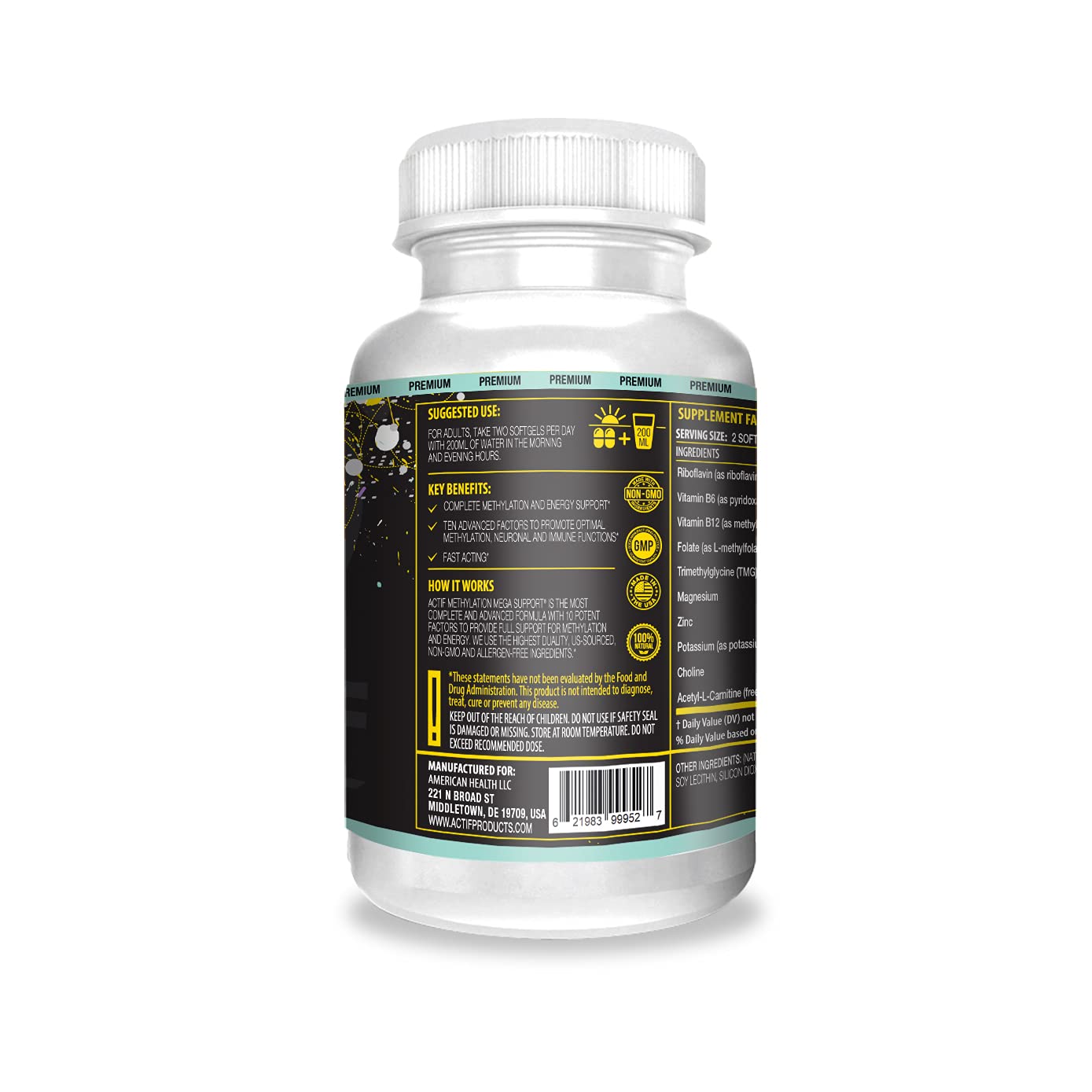 ACTIF Methylation Mega Support with 10 Advanced Factors and Organic Folate – 100% Natural, Non-GMO, 90 Count ACTIF buy supplements Au