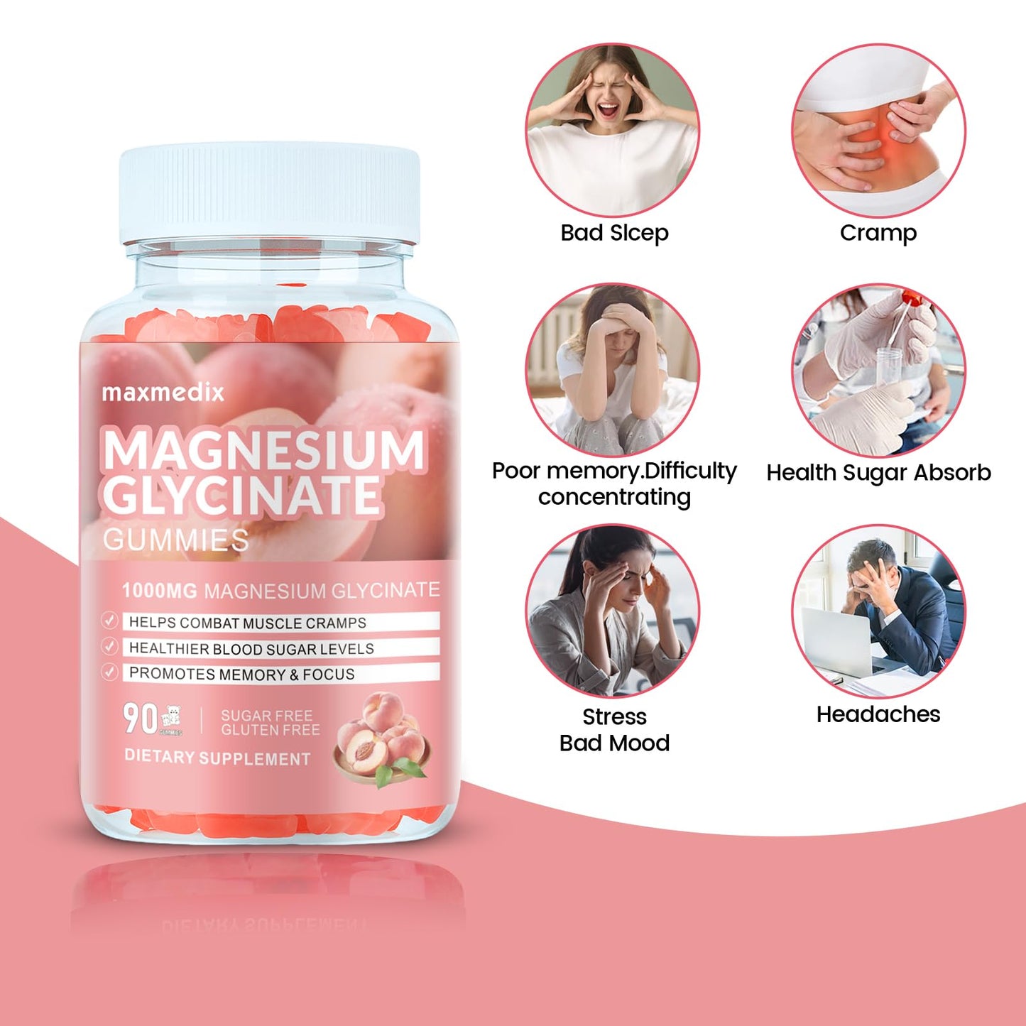 Magnesium Glycinate Gummies 1000mg, Sugar Free Magnesium Potassium Supplements Chewable for Adults with L-Threonate for Sleep