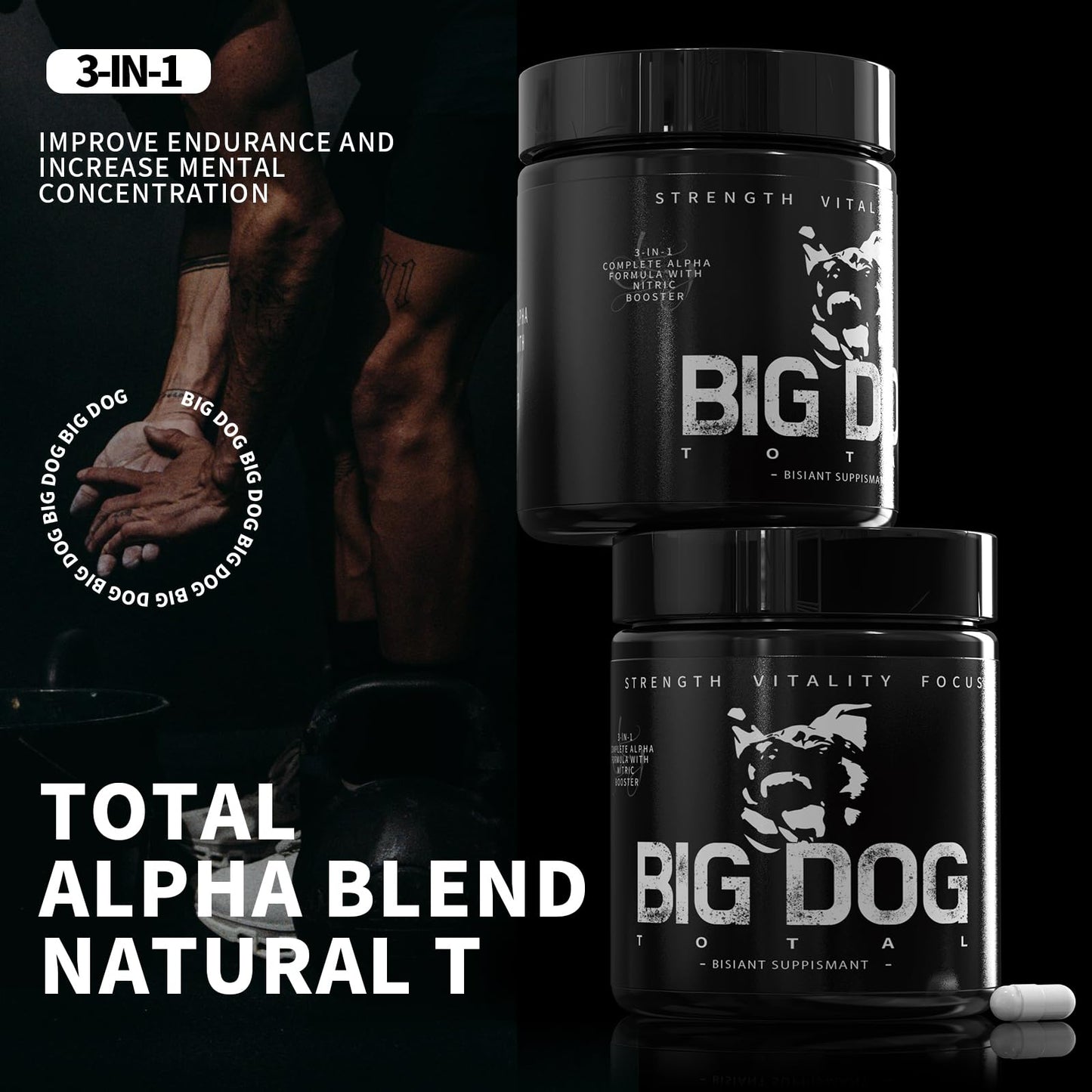 Big Dog Total Male 3-in-1 Total Alpha Blend Men’s Must-Have, Non-GMO - Natural Energy & Endurance Support, 60 Count (Big Dog Total - 1Pcs) FMRFMRBuy Supplements Australia