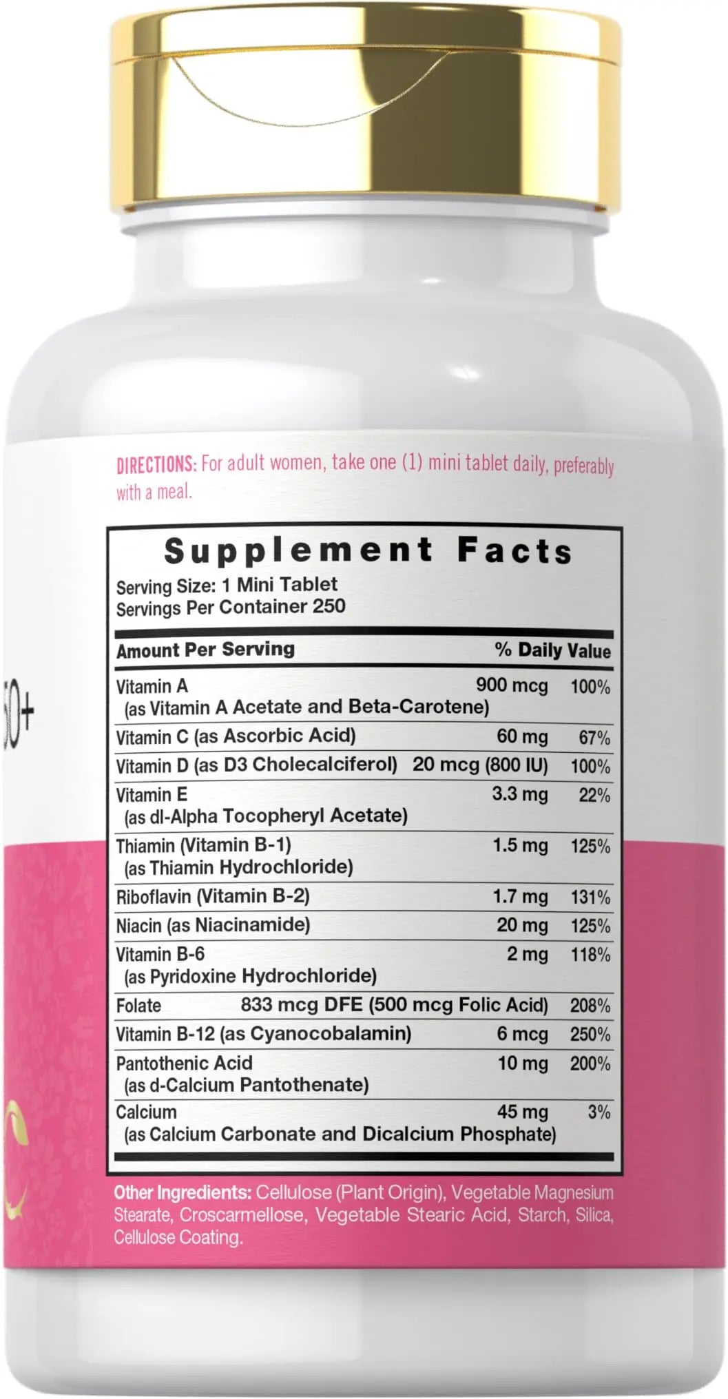 Carlyle Multivitamin for Women 50 Plus | 250 Mini Tablets | Iron Free Supplement | Vitamins A, B12, C, D3, Folate (as Folic Acid) and Calcium | Carlyle
