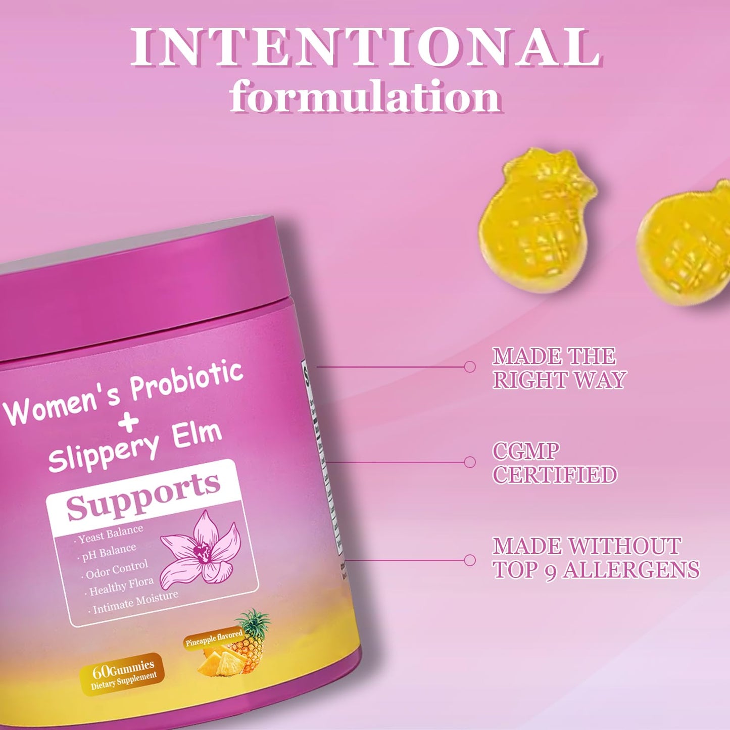 DYALE Her Juicy Feminine Probiotics Gummies for Women | Pineapple Flavor | Supports pH Balance, Gut Health & Immune System | with Slippery Elm, Prebiotics & Lactobacillus Blend | 60 Gummies (2pcs) Dyale buy supplements Au
