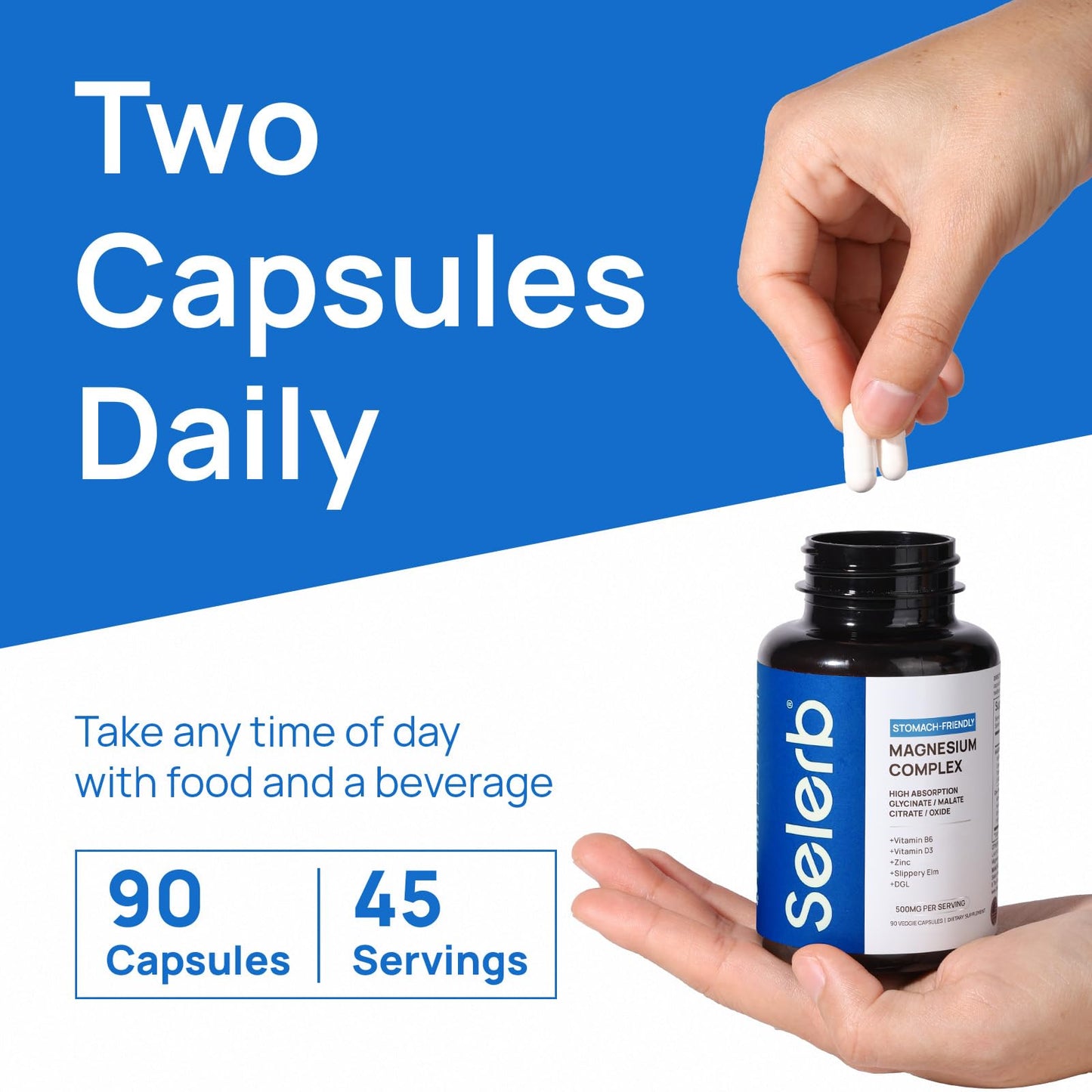 Selerb Magnesium Complex for Women and Men-Glycinate,Malate,Citrate,Oxide Supports Calm, Sleep, Muscle & Energy with D3, B6, Zinc, Slippery Elm & DGL Gentle on Stomach 90 Capsules Selerb buy supplements Au
