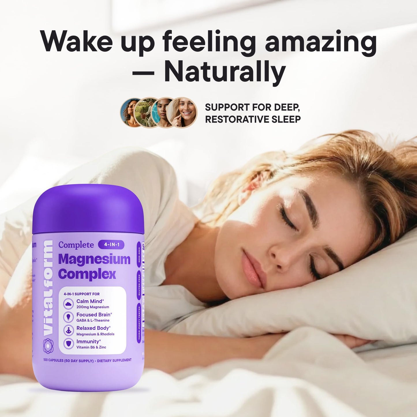 VitalForm Magnesium Glycinate Sleep Complex – Non-Habit Forming Support with L-Theanine, GABA, Zinc & Rhodiola – Promotes Relaxation, Calm & Muscle Recovery – Non-Melatonin – 100 Capsules VitalFormBuy Supplements Australia