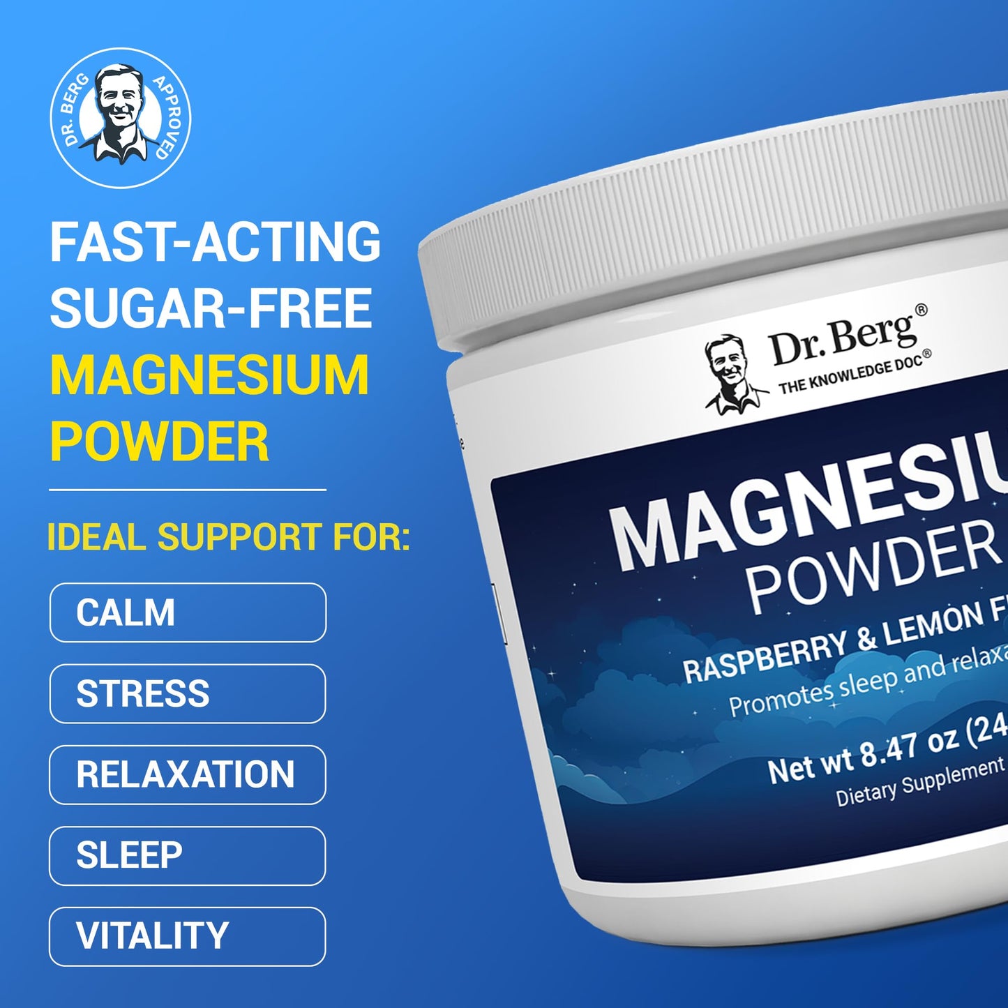 Dr. Berg Magnesium Glycinate Powder for Sleep, Relaxation, & Stress Relief - Now Includes Vitamin D3 & Zinc - Delicious Raspberry & Lemon Flavor (50 Servings) Magnesium Powder - Magnesium Drink Powder Dr. Berg NutritionalsBuy Supplements Australia