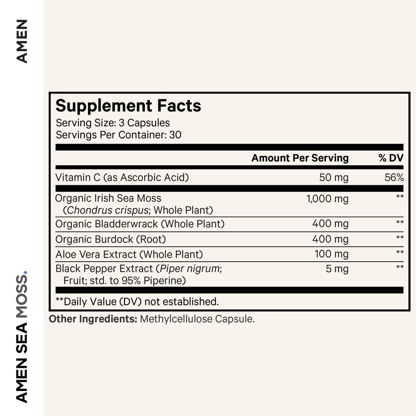 Amen Sea Moss Supplement - 1000mg Organic Irish Sea Moss, Bladderwrack, Burdock - Vitamin C, Aloe Vera, Black Pepper - Seaweed Superfood, Vitamins, Minerals, and Antioxidants - Non-GMO - 90 Capsules Amen buy supplements Au