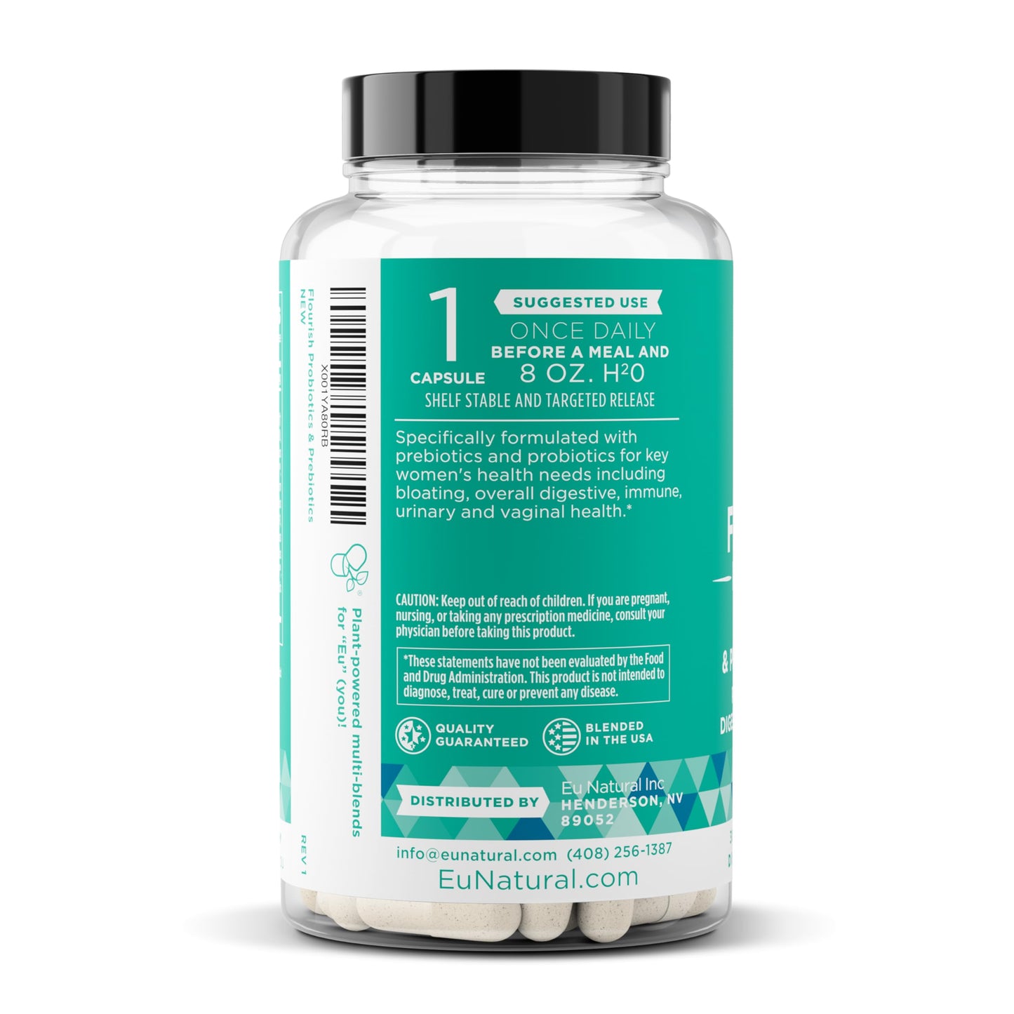 Flourish Probiotics + Prebiotics for Women - Gut and Digestion, Urinary Tract, Reduce Bloating, Vaginal Health - 18 Clinically Proven Strains, 14 Billion CFU - 30 Shelf-Stable Mini Vegan Capsules Eu Natural buy supplements Au