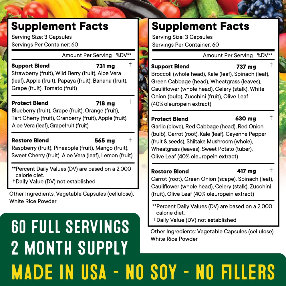 Superfood Fruit and Veggie Supplement - Fruit and Veggie Capsules 100% Whole Super Fruits and Super Vegetables Supplements & Vitamins, with Beta Carotene (720 Count (Pack of 4)) Superfood MDBuy Supplements Australia