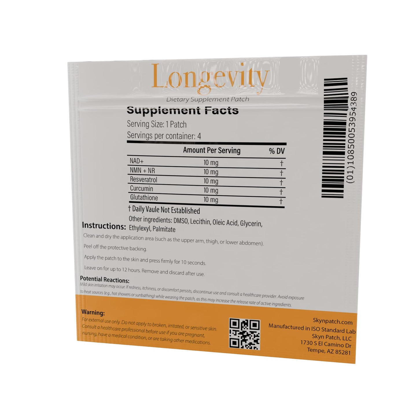 SkynPatch Longevity Transdermal Wellness Patch – NAD+, Resveratrol, Curcumin & Glutathione | Cellular Wellness + Antioxidant Support | 4 Patch Pack Skyn Patch buy supplements Au