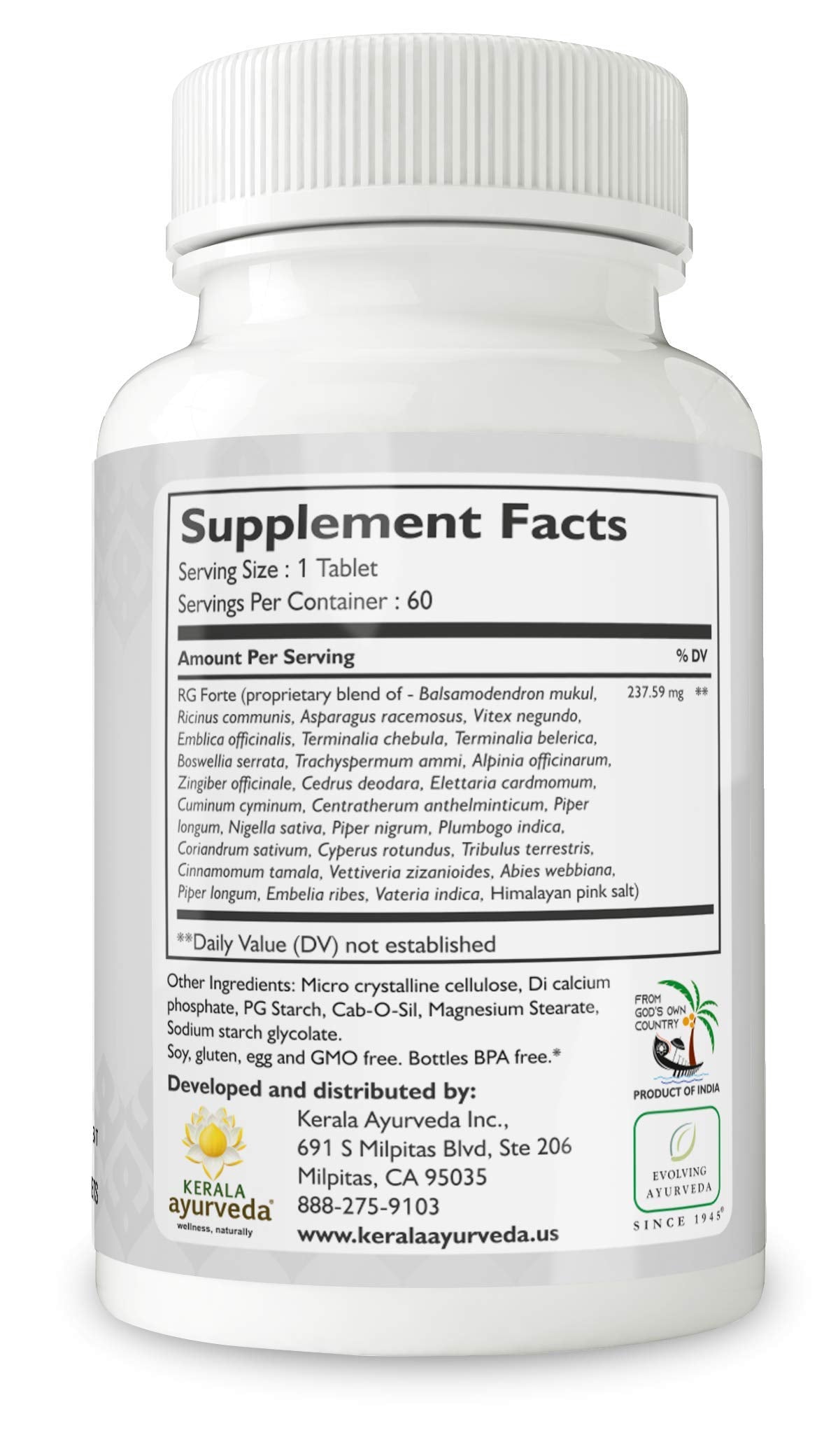 Kerala Ayurveda RG Forte Tablet - Herbal Tablet for Supporting Healthy Joint Function and Balancing Vata & Kapha, 60 Count Kerala AyurvedaBuy Supplements Australia