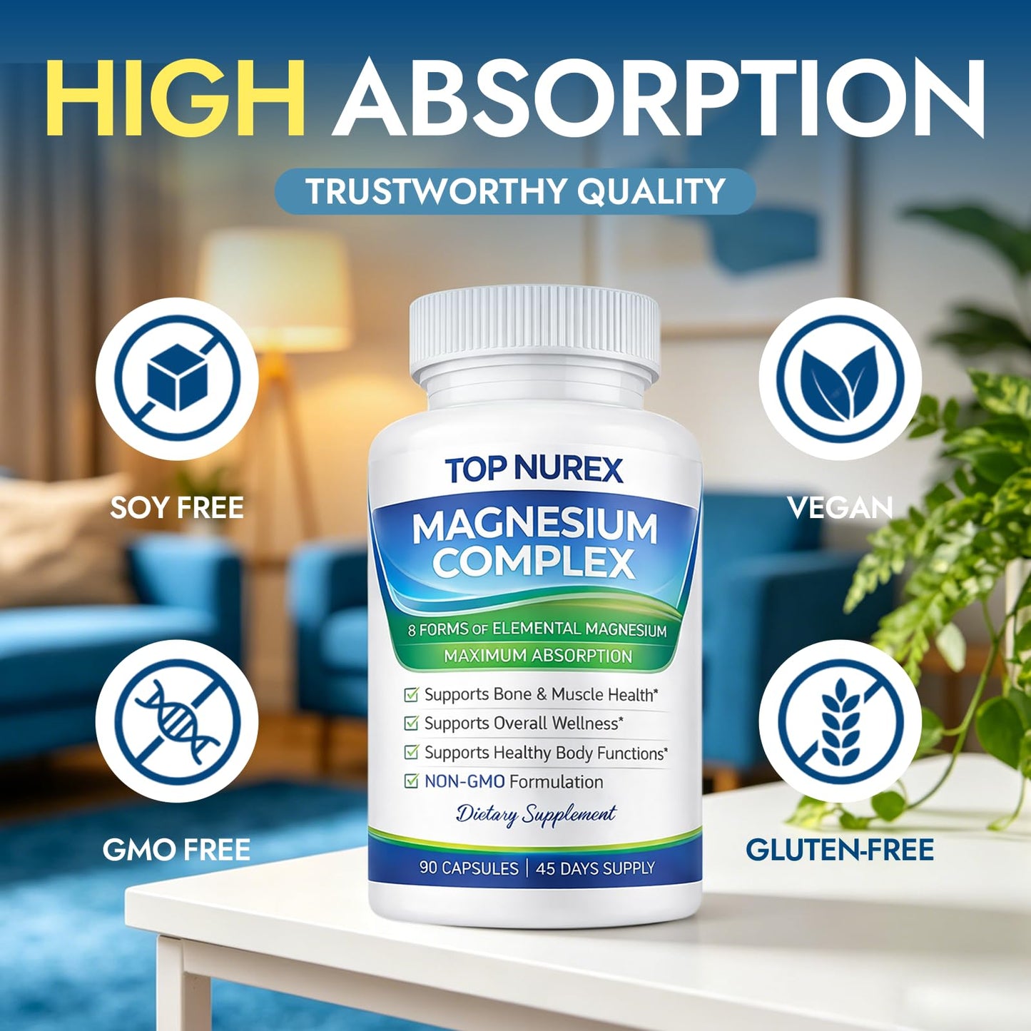 Top Nurex Magnesium Complex 1000 mg, 8-Source Magnesium Blend with Glycinate, Citrate, Malate & Taurate, Vegan Formula, Non-GMO, 90 Capsules Top Nurex buy supplements Au