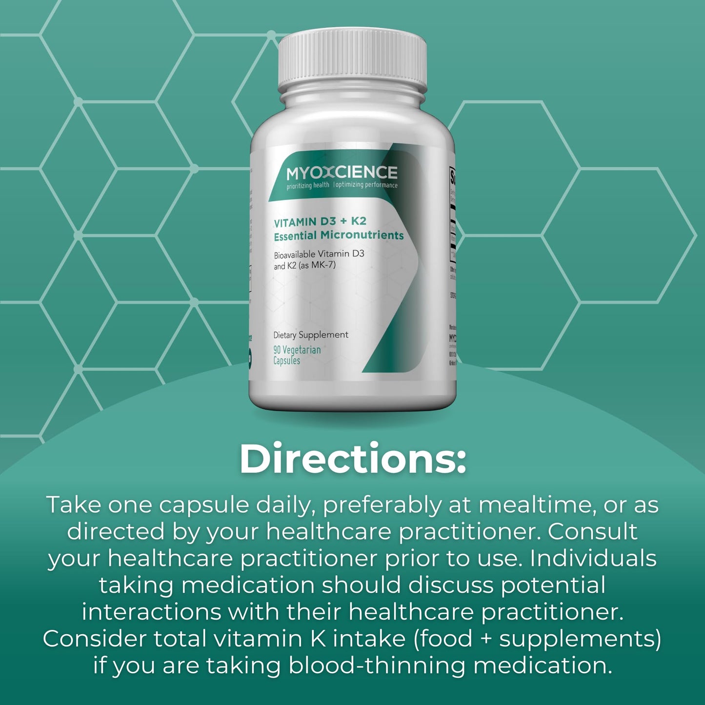 MYOXCIENCE Vitamin D3 + K2 Essential Micronutrients | Vitamin D3 5,000 IU | Vitamin K2 as MK-7 90 mcg (90 Vegetarian Capsules) MYOXCIENCE buy supplements Au