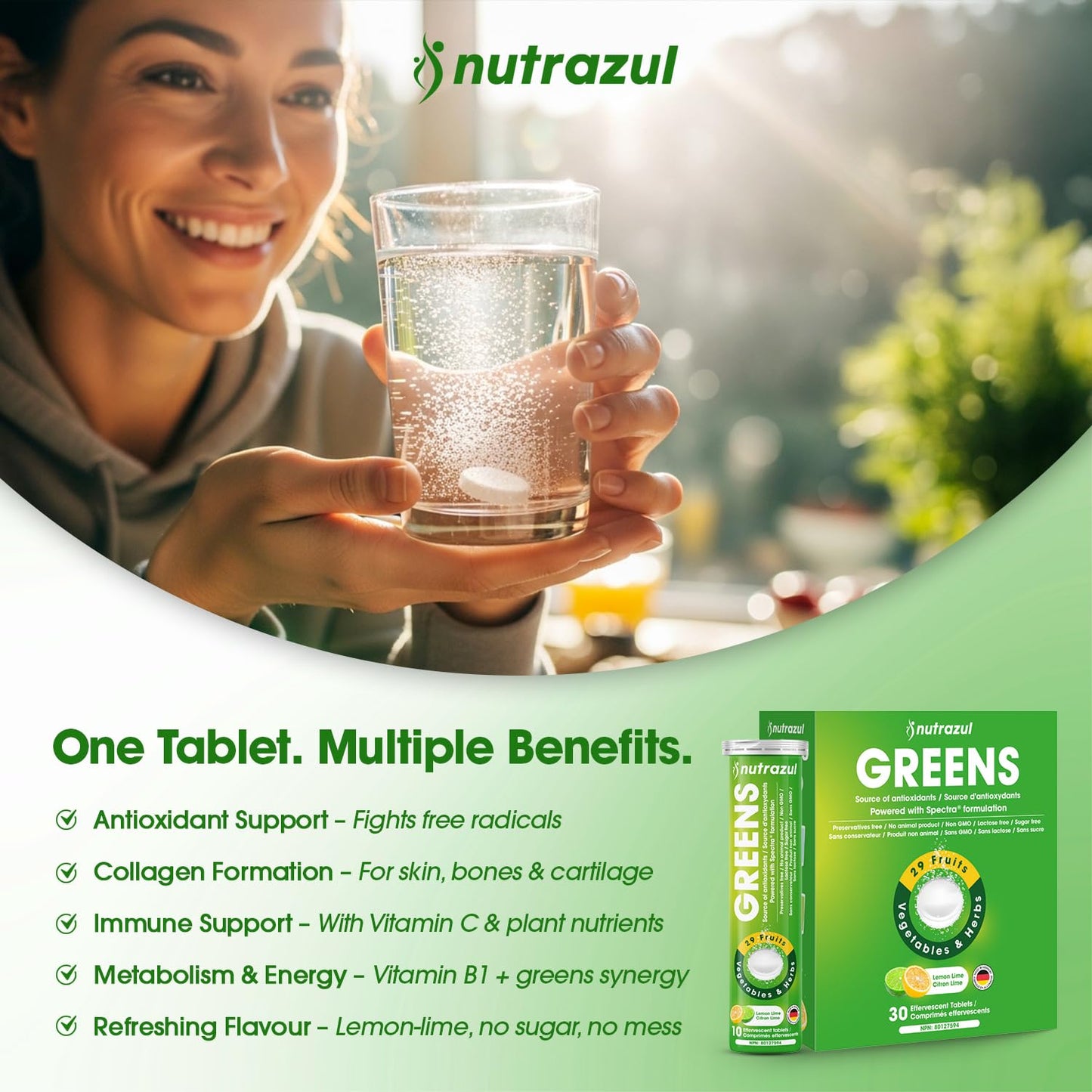 nutrazul Greens Effervescent Tablets - Daily Super Greens Supplement with 29 Superfoods - Antioxidant & Immune Support - Lemon Lime Flavor - Non-GMO - 30 Tablets nutrazulBuy Supplements Australia