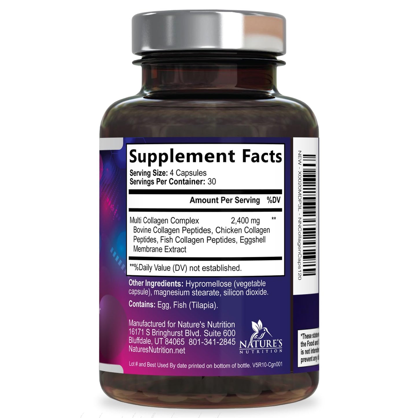 Multi Collagen Pills - Multi Collagen Complex 2400 mg Per Serving - Types I, II, III, V, X - Hydrolyzed Collagen Peptides Supplement - Hair, Skin & Nail Support - Bottled in the USA - 120 Capsules Nature's Nutrition buy supplements Au