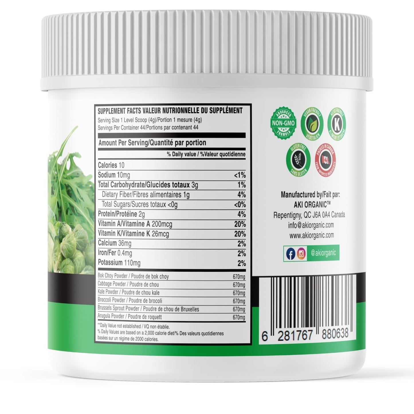 AKI Cruciferous Superfood Green Mix Powder - Made from Kale, Broccoli, Brussels Sprouts, Cabbage - Packed with Essential Phytonutrients & Vitamins ((5.3oz/150g)) AKI ORGANICBuy Supplements Australia