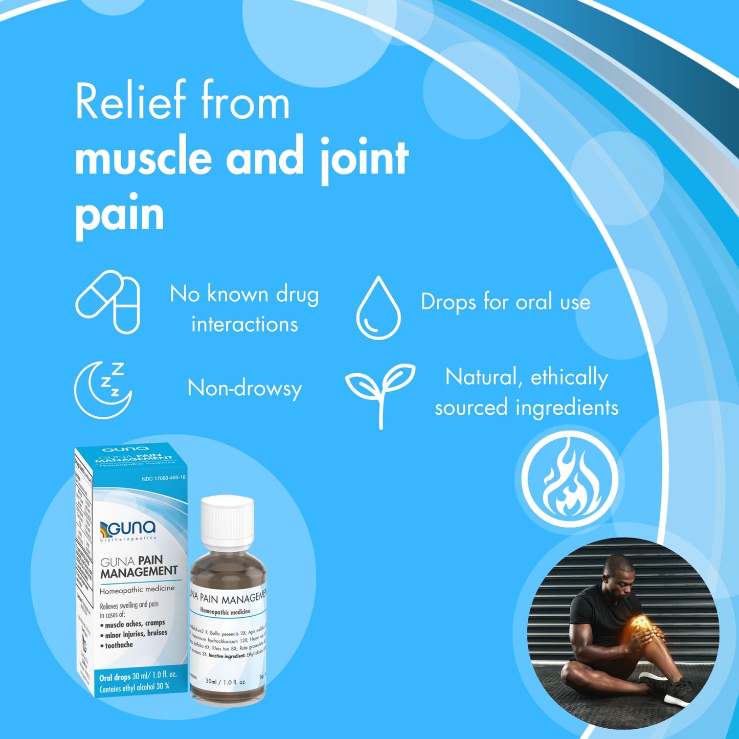 Guna Pain Management Relieves Muscle Pain, Muscle Soreness, Joint Pain, Swelling from Injuries & Bruises - 1 Ounce GUNABuy Supplements Australia