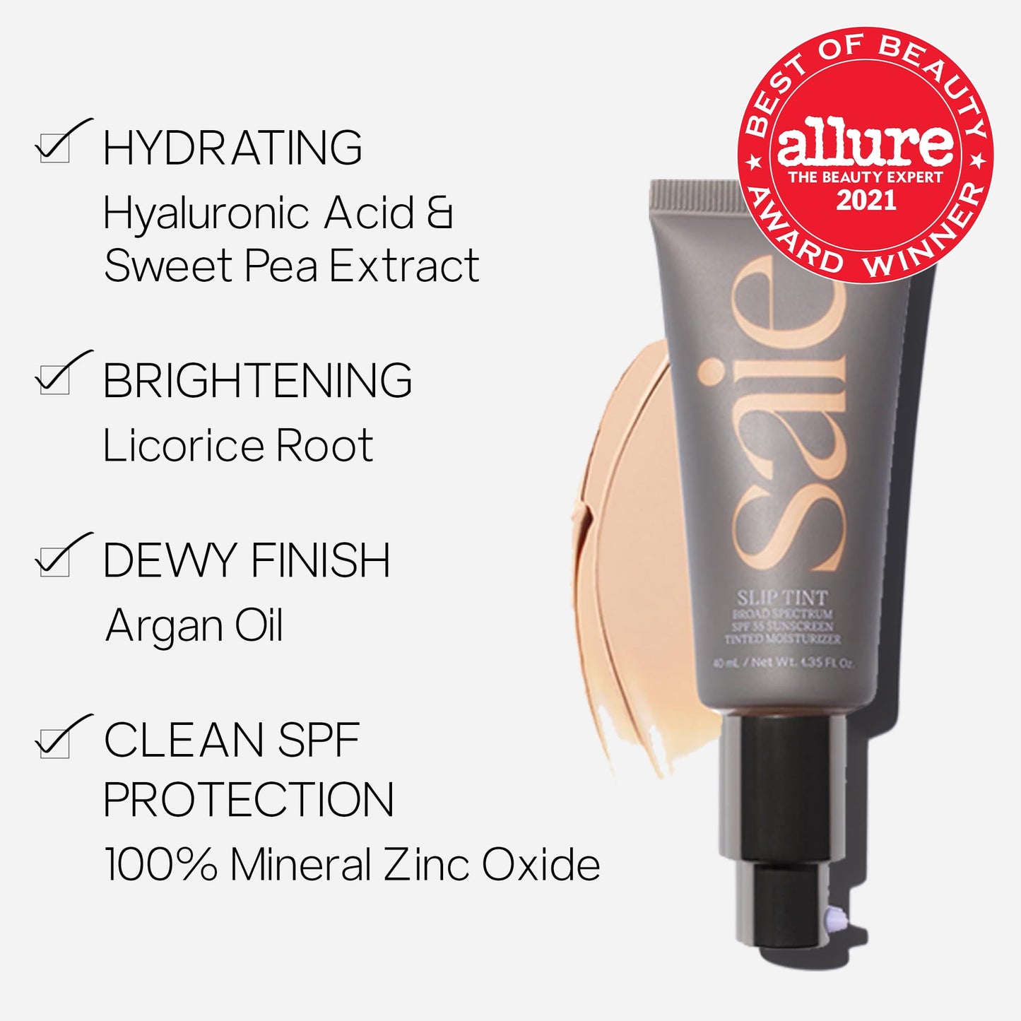 Saie Slip Tint Tinted Moisturizer with SPF 35 - Light Coverage, Glowy Skin Tint & Mineral Sunscreen for Face with Hydrating Hyaluronic Acid - Summer Makeup Essential - Shade Three (1.35 oz) SaieBuy Supplements Australia