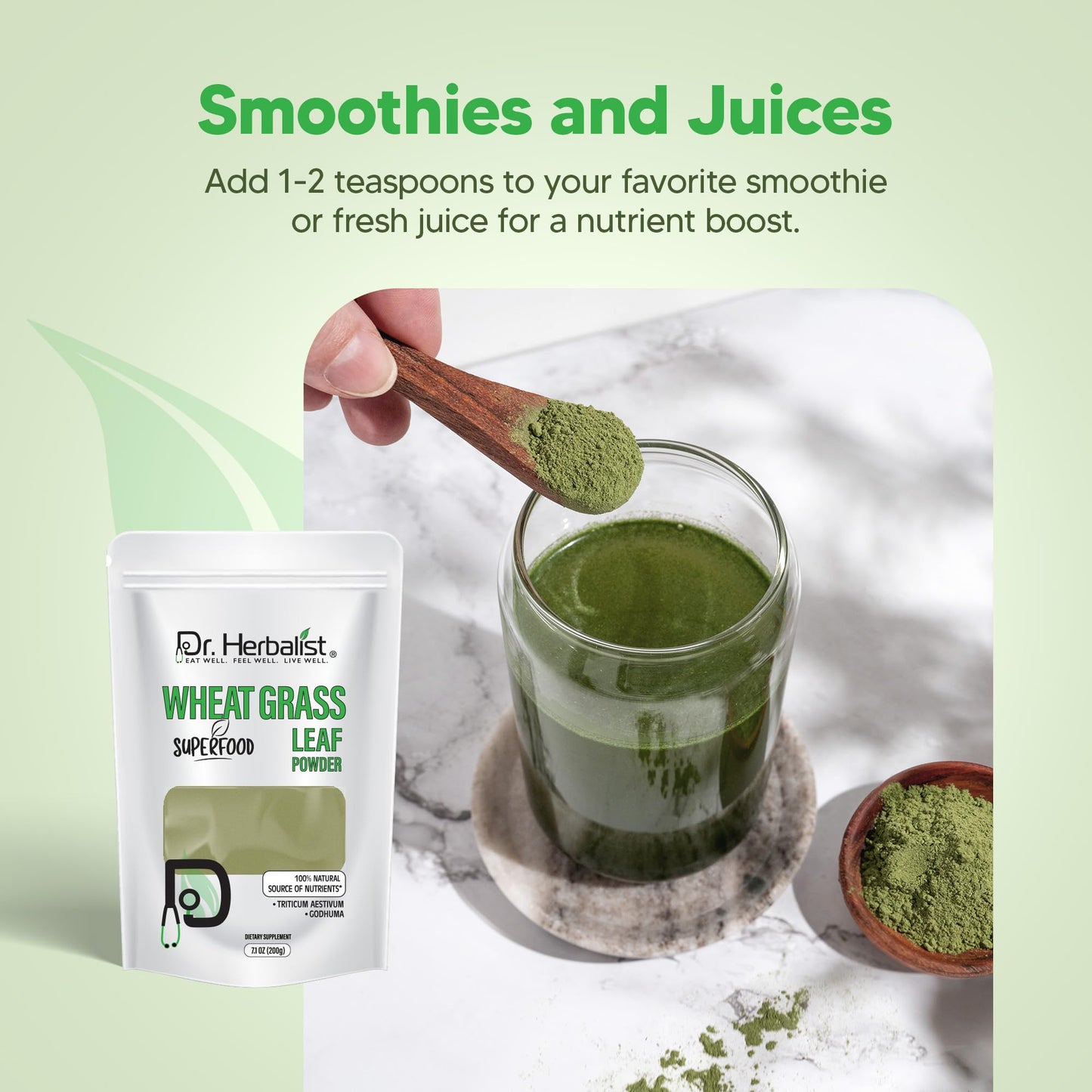 Dr. HERBALIST Wheatgrass Powder 200g - Pure Triticum Aestivum with Chlorophyll Iron & Vitamins A C E | Supports Daily Greens Detox & Nutrient Density* | Halal Dr. HERBALISTBuy Supplements Australia