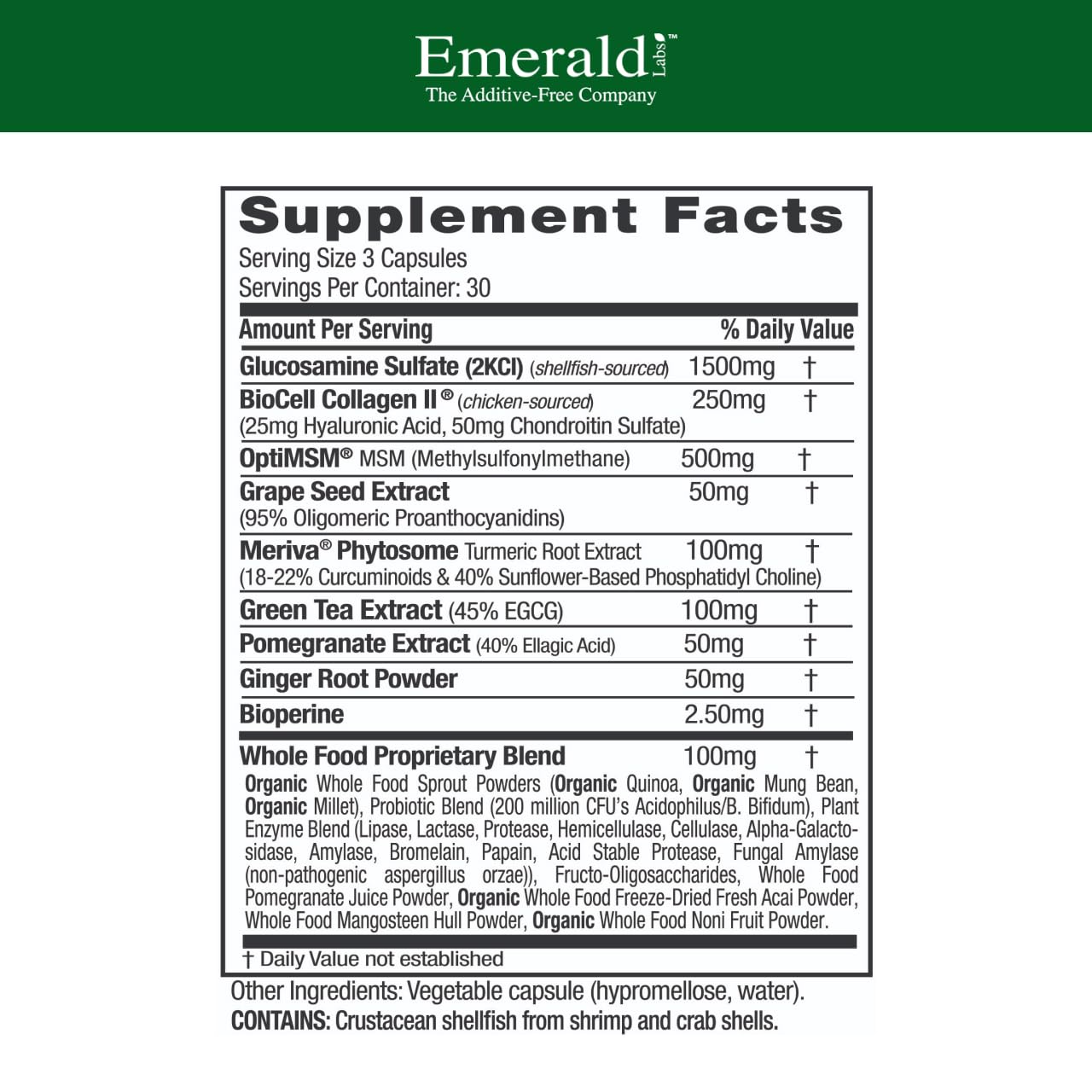 EMERALD LABS Joint Health - Biocell II Collagen, OptiMSM, Glucosamine, Meriva Turmeric Curcuminoids & More - Joint Health, Mobility & Flexibility Support* - 90 Vegetable Capsules (30-Day Supply) EMERALD LABSBuy Supplements Australia