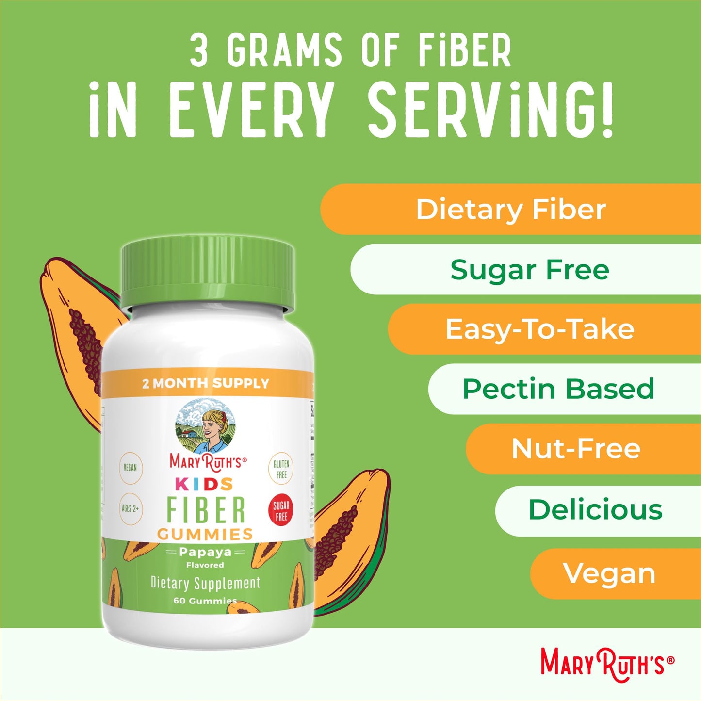 MARYRUTH'S Fiber Gummies for Kids | 2 Month Supply | Sugar Free | Soluble Fiber Supplement | Gut Health & Digestion Support