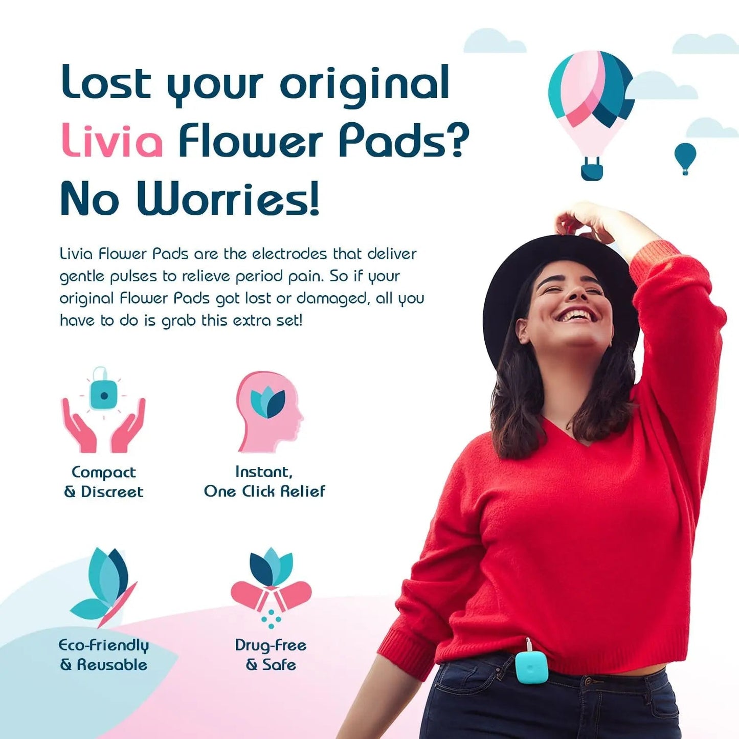Livia Flower Pads | Electrodes Menstrual Pain Relief Device | Compact, Lightweight, Discreet | Skin-Friendly & Easy to Apply | 1 Set of Electrodes LiviaBuy Supplements Australia