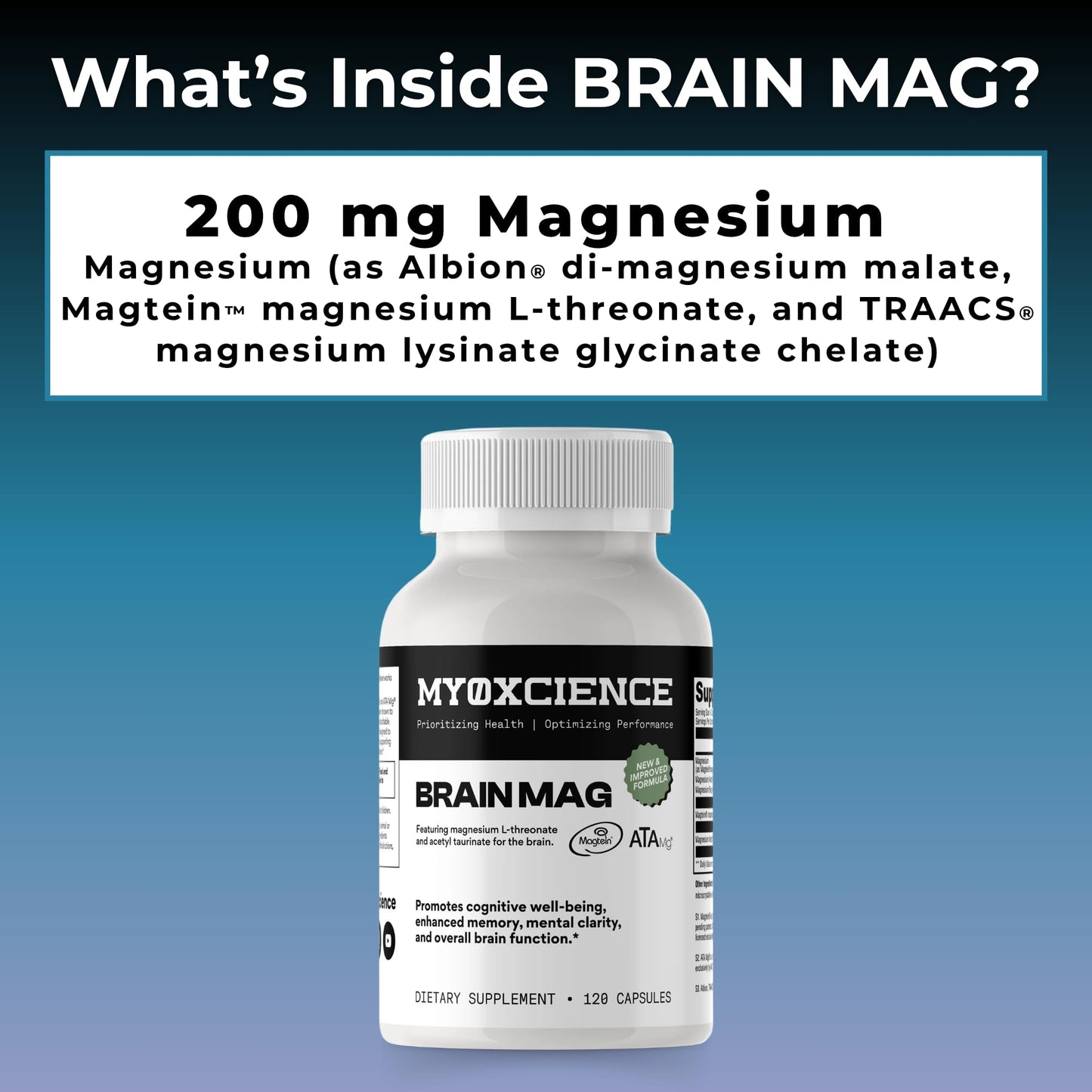 Magnesium L-Threonate + Mag Acetyl-Taurate (ATA Mag) + Mag Glycinate | Promotes Cognitive Well-Being, Enhanced Memory, Mental Clarity and Overall Brain Function | 120 Capsules MYOXCIENCE buy supplements Au