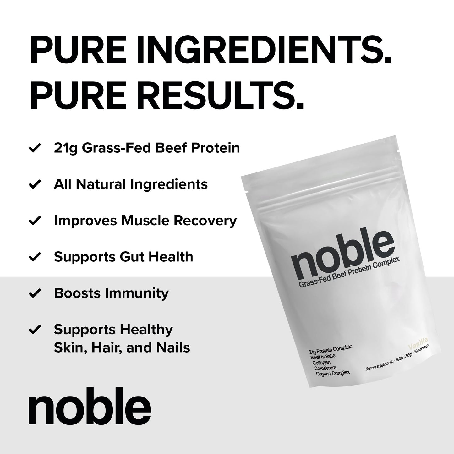 Noble Grass Fed Beef Protein Powder | Beef Protein w/Collagen, Colostrum, Organ Blend | Carnivore, Keto Friendly | Whey, Gluten Free | Muscle, Gut Health, Skin, Joint Support | 30 Servings, Vanilla Noble OriginsBuy Supplements Australia