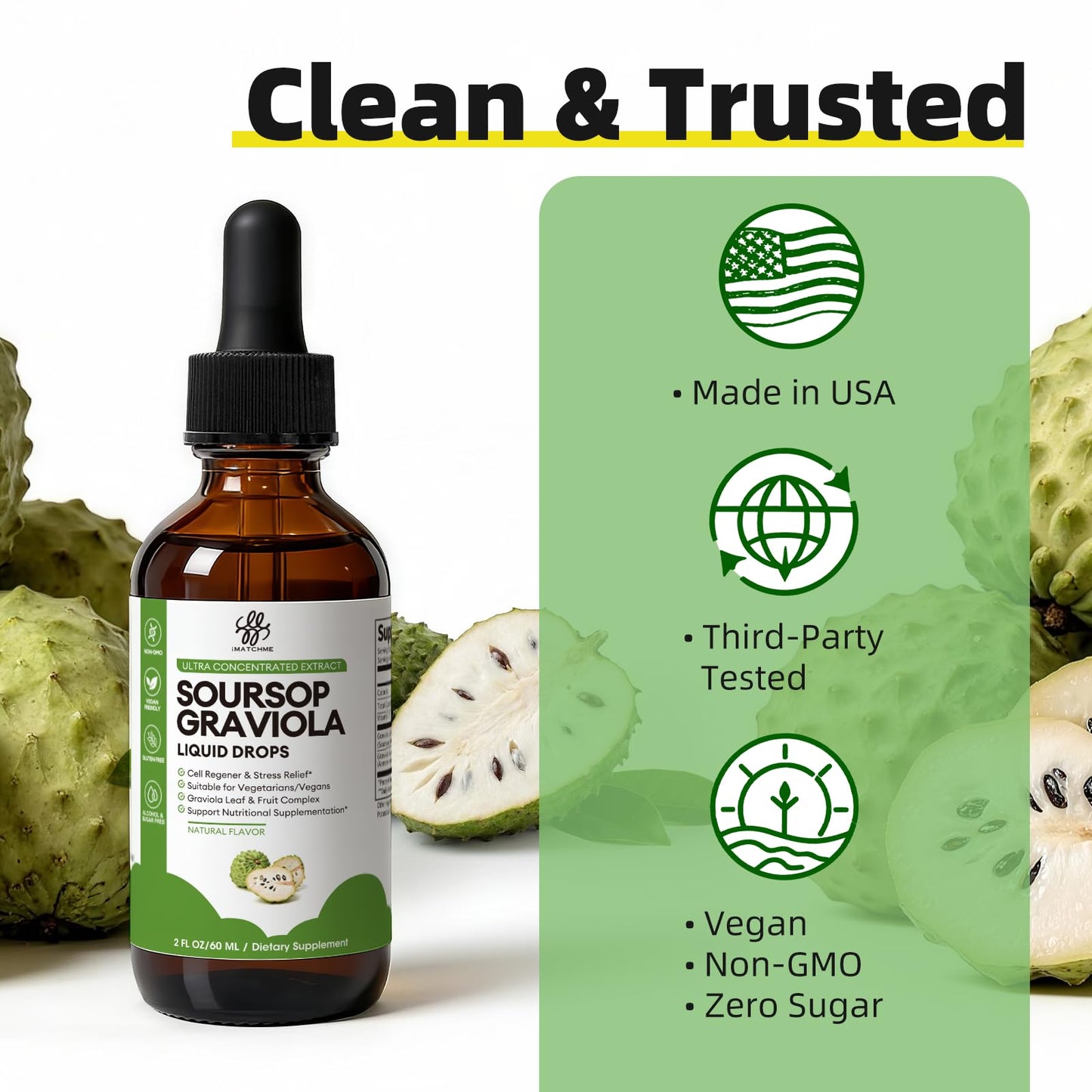 iMATCHME Soursop Graviola Liquid Drop for Cell Support & Regeneration, Immune System and Gut Health Support, Soursop Bitters Liquid