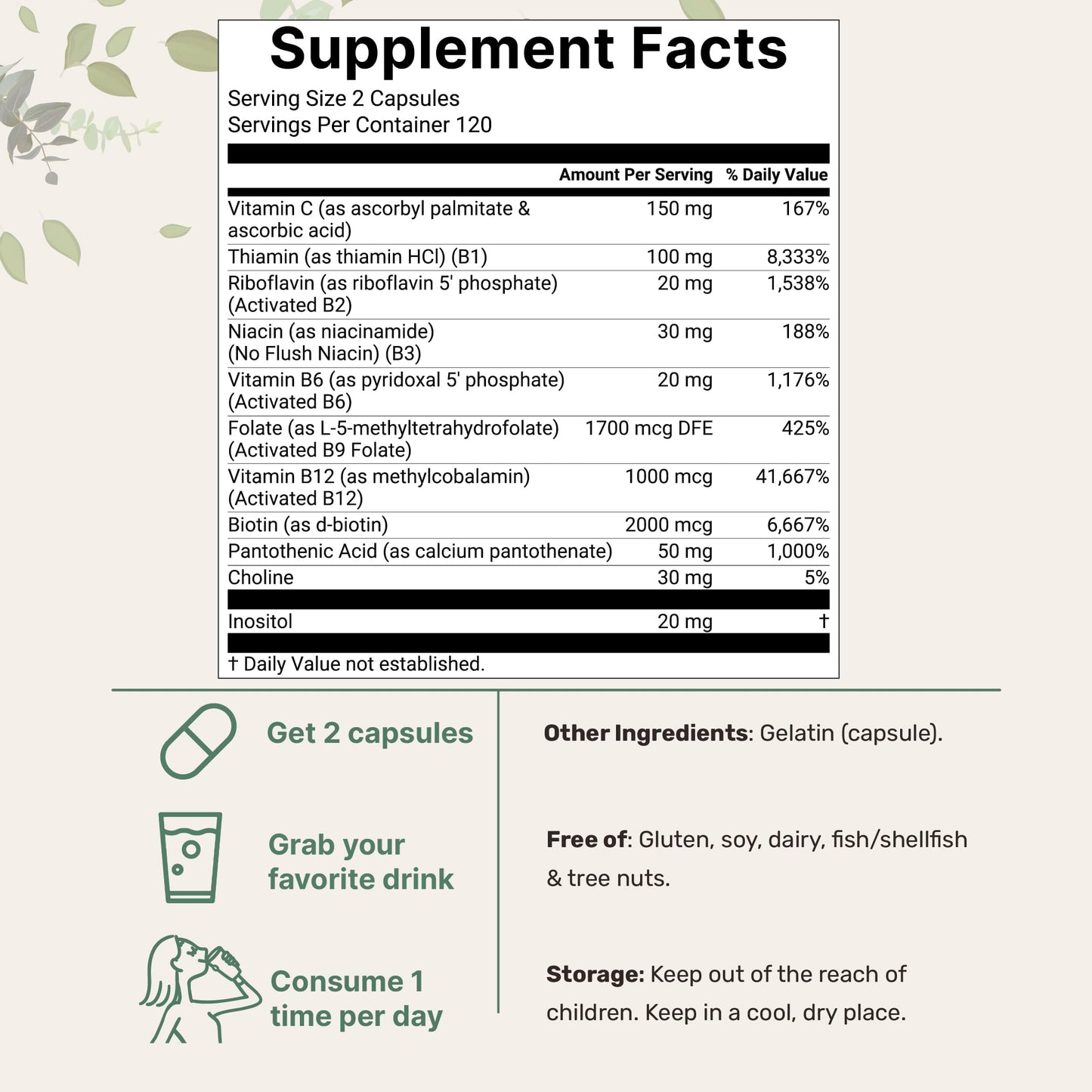 Micro Ingredients Pure Methylated B Complex, 240 Capsules | 11-in-1 Formula with Methylfolate, B12, Thiamin, Inositol, Choline, & Fat Soluble Vitamin C