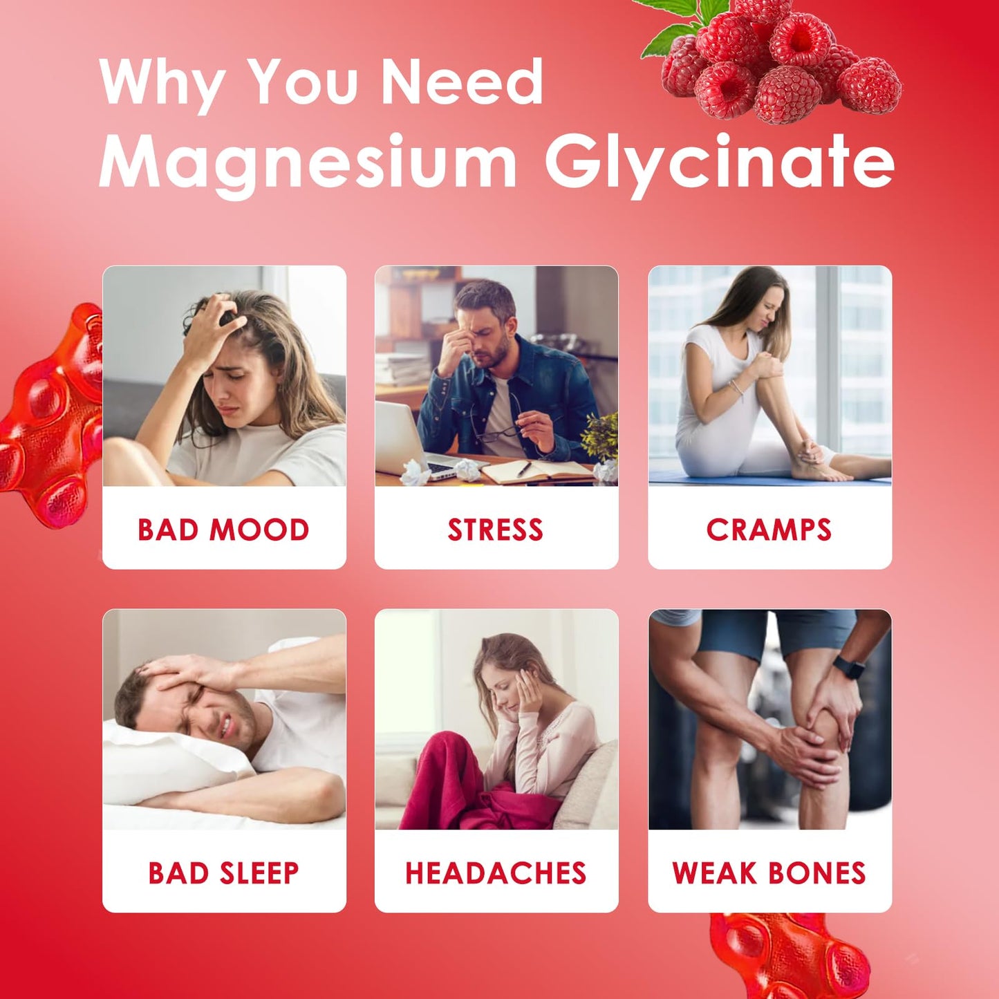 Magnesium Glycinate Gummies 500mg | Relaxation Calm Magnesium Gummies | Sugar-Free | Non-GMO | Gluten-Free | Vegan-Friendly for Adults & Kids (60 Raspberry Gummies) FriymbexBuy Supplements Australia