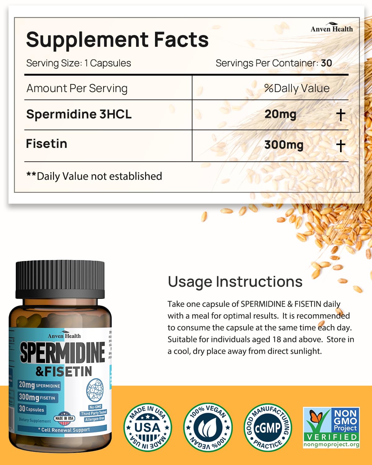 Spermidine 20mg + Fisetin 300mg + Akkermansia for Women丨Cellular Renewal, Metabolic & Gut Health Anven Health buy supplements Au