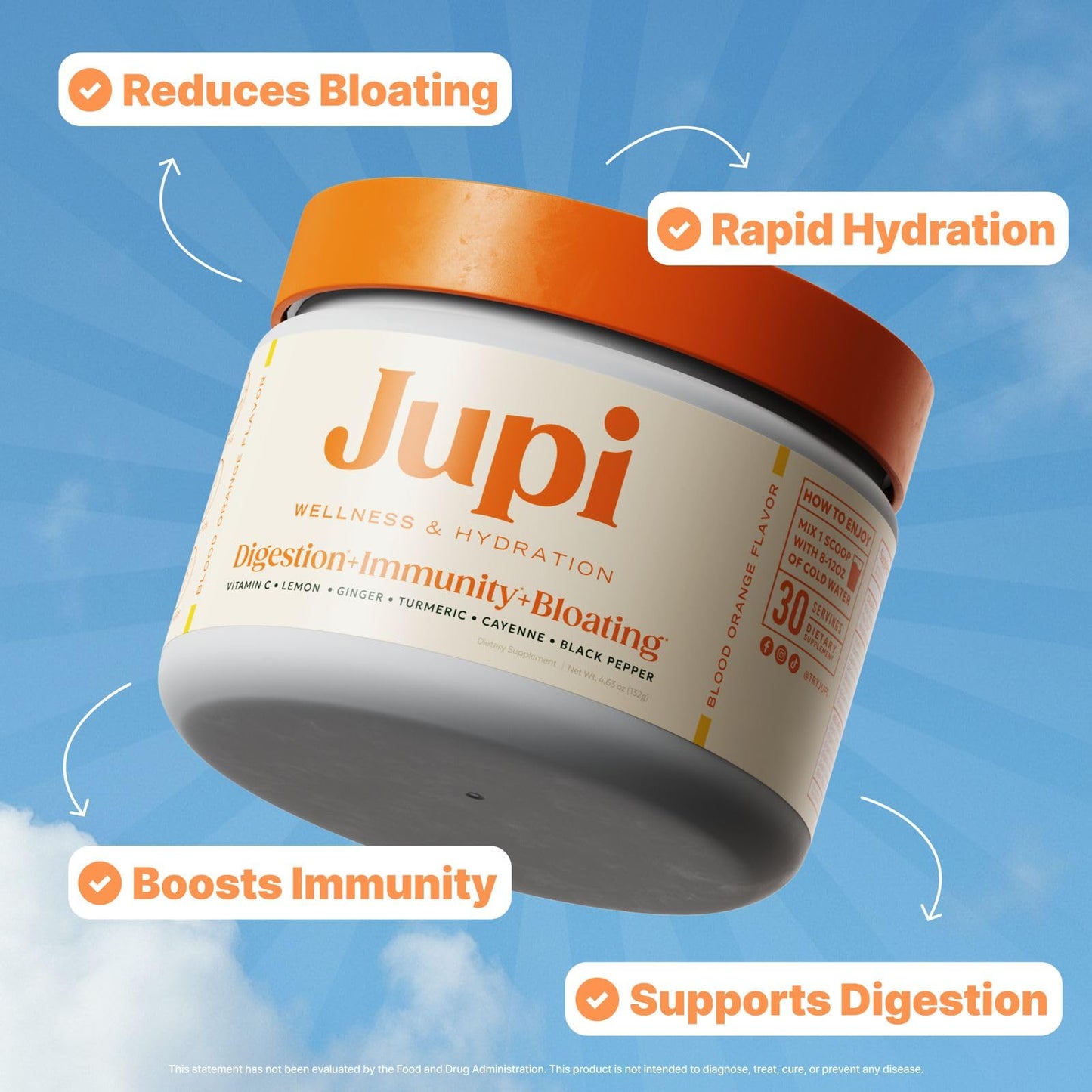 Jupi Hydration & Wellness Powder – Turmeric & Ginger shots, Vitamin C Supplement for Energy, Immune Support & Digestive Health – Vegan, Gluten-Free Drink Mix
