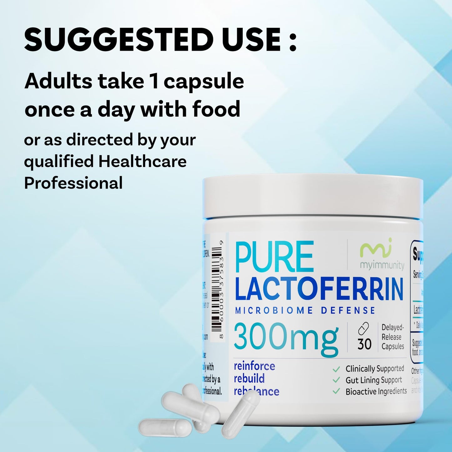 Lactoferrin 300mg Delayed Release Capsules - MyImmunity Premium Immune Support Supplement with Iron Absorption - Freeze Dried, Non-GMO, Gluten Free, Vegetarian - 30 Count (1 Month Supply) MyImmunity buy supplements Au