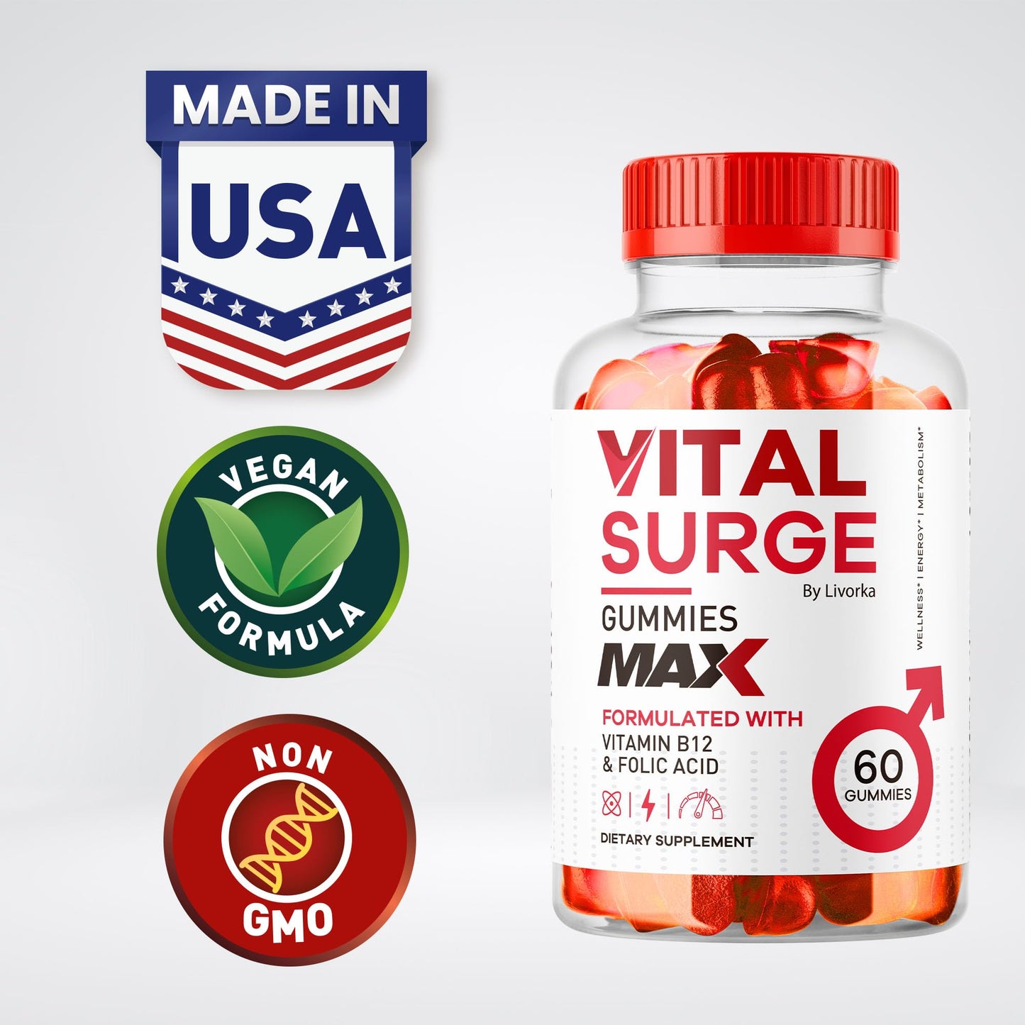 (2 Pack) Vital Surge - Vital Surge for Men, Max Maximum Strength 1050 MG, VitalSurge Supplement Support Gummy Advanced Formula, Premium Vitamin Gomitas (120 Gummies) LIVORKABuy Supplements Australia