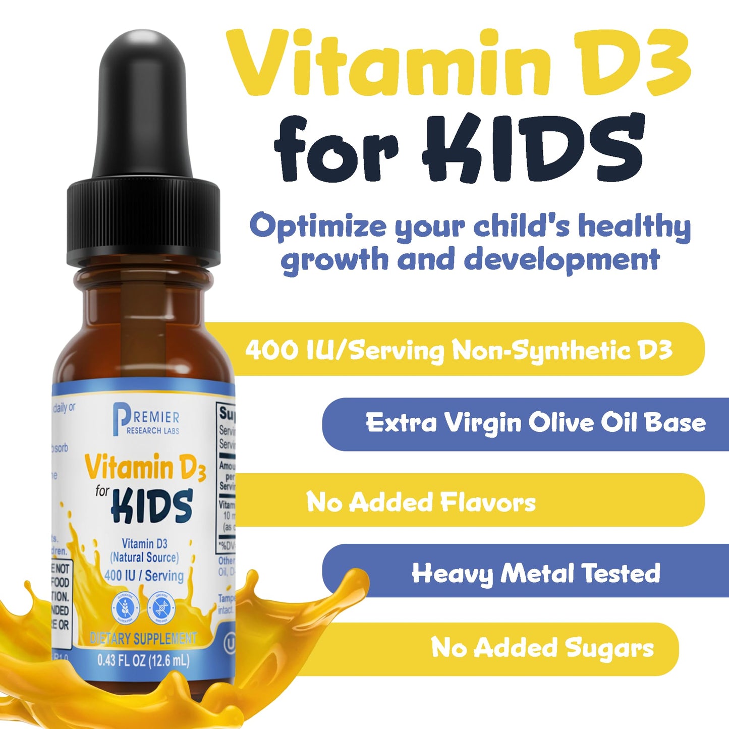 Premier Research Labs Vitamin D3 for Kids - Vitamin D Drops for Children, Kids Liquid Vitamin D, 400 IU Per Serving, Supports Healthy Brain Development - 0.43 fl oz Premier Research LabsBuy Supplements Australia