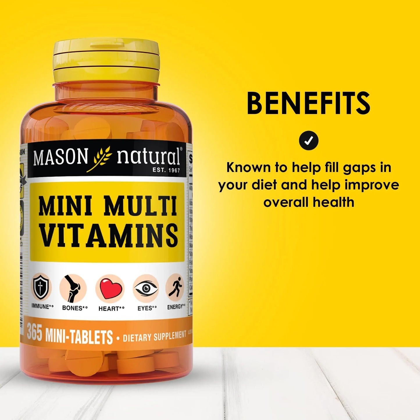 MASON NATURAL Mini Multi Vitamins, Vitamins A, C, D3, E, B1, B2, B3, B6, B12, Folate and Calcium for Overall Health, 1 Year Supply MASON NATURAL