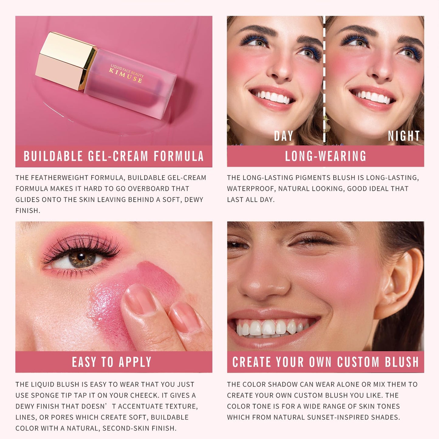 KIMUSE Liquid Blush, Long-Wearing Pigmented Soft Cream Face Blush, Waterproof, Smudge Proof, Dewy Finish KIMUSEBuy Supplements Australia