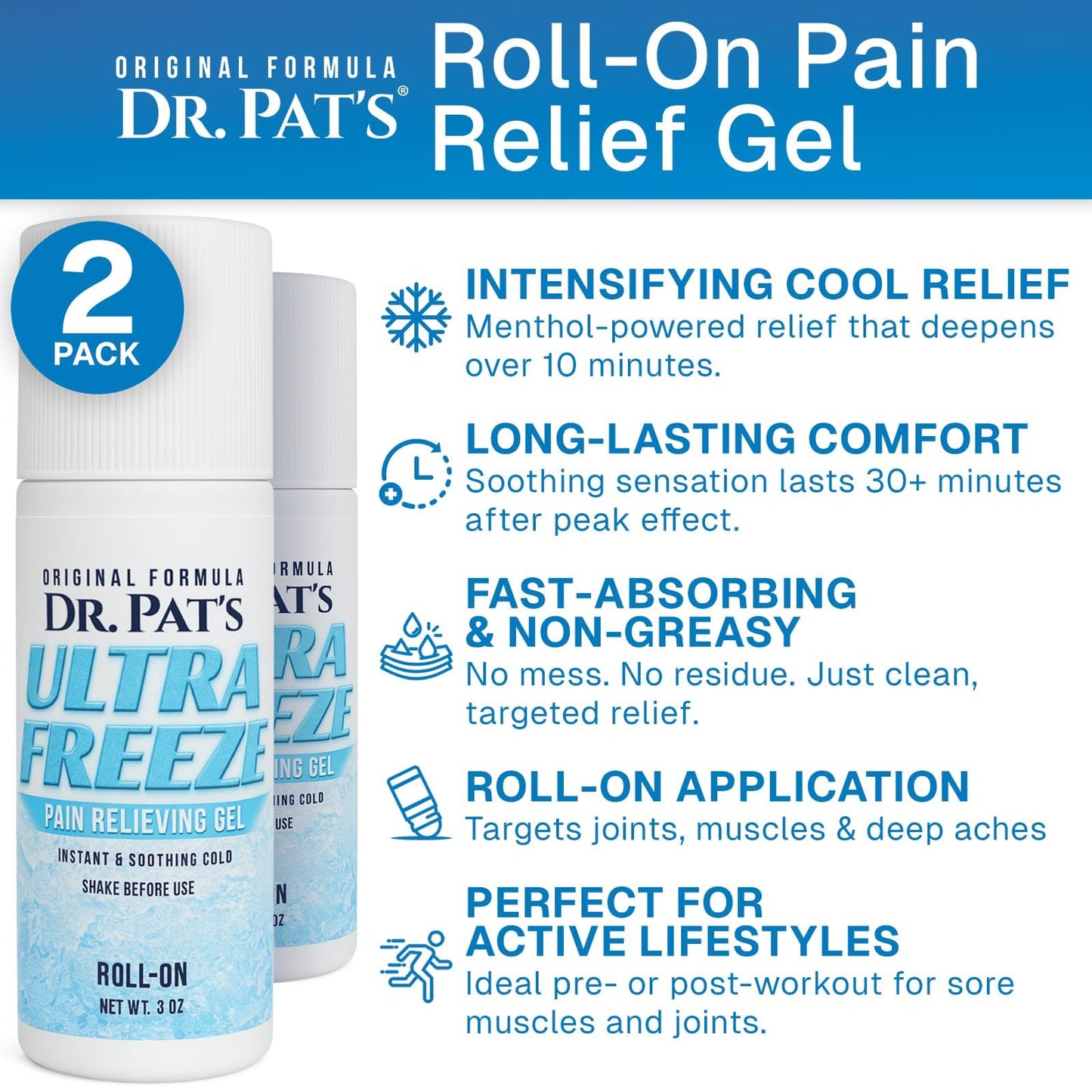 Ultra Freeze Roll-On Pain Relief Gel (3oz) - Joint & Muscle Therapy Rub for Arthritis, Neuropathy, Foot, and Joint - Cooling Topical Anti-Inflammatory (2 Pack) Ultra FreezeBuy Supplements Australia