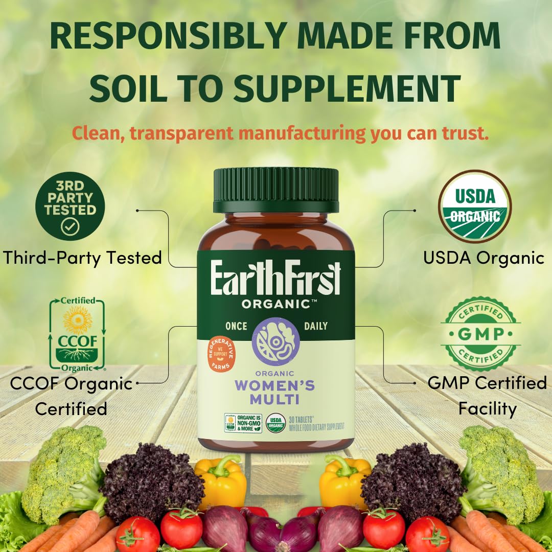 EarthFirst Organic Women’s Multi Once Daily, Women's Multivitamin, Iron, Vitamin B12 & More, 19 Vitamins from Herbs & Superfoods, 30 Count EarthFirst Organic buy supplements Au