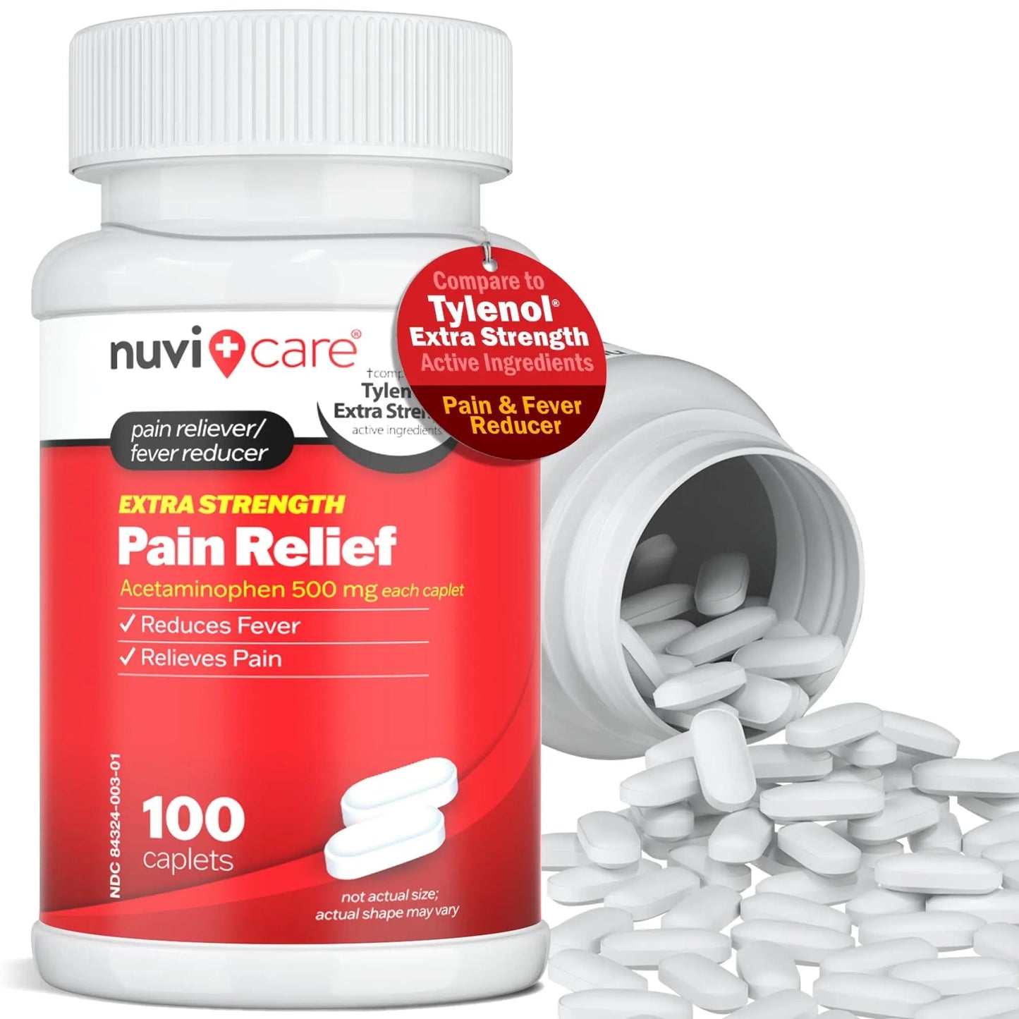 NUVICARE Acetaminophen 500mg Extra Strength Pain Relief - Compare to Tylenol Extra Strength Pain Reliever & Fever Reducer - 500mg Tablets for Adults for Headaches (100 Caplets) NUVICAREBuy Supplements Australia