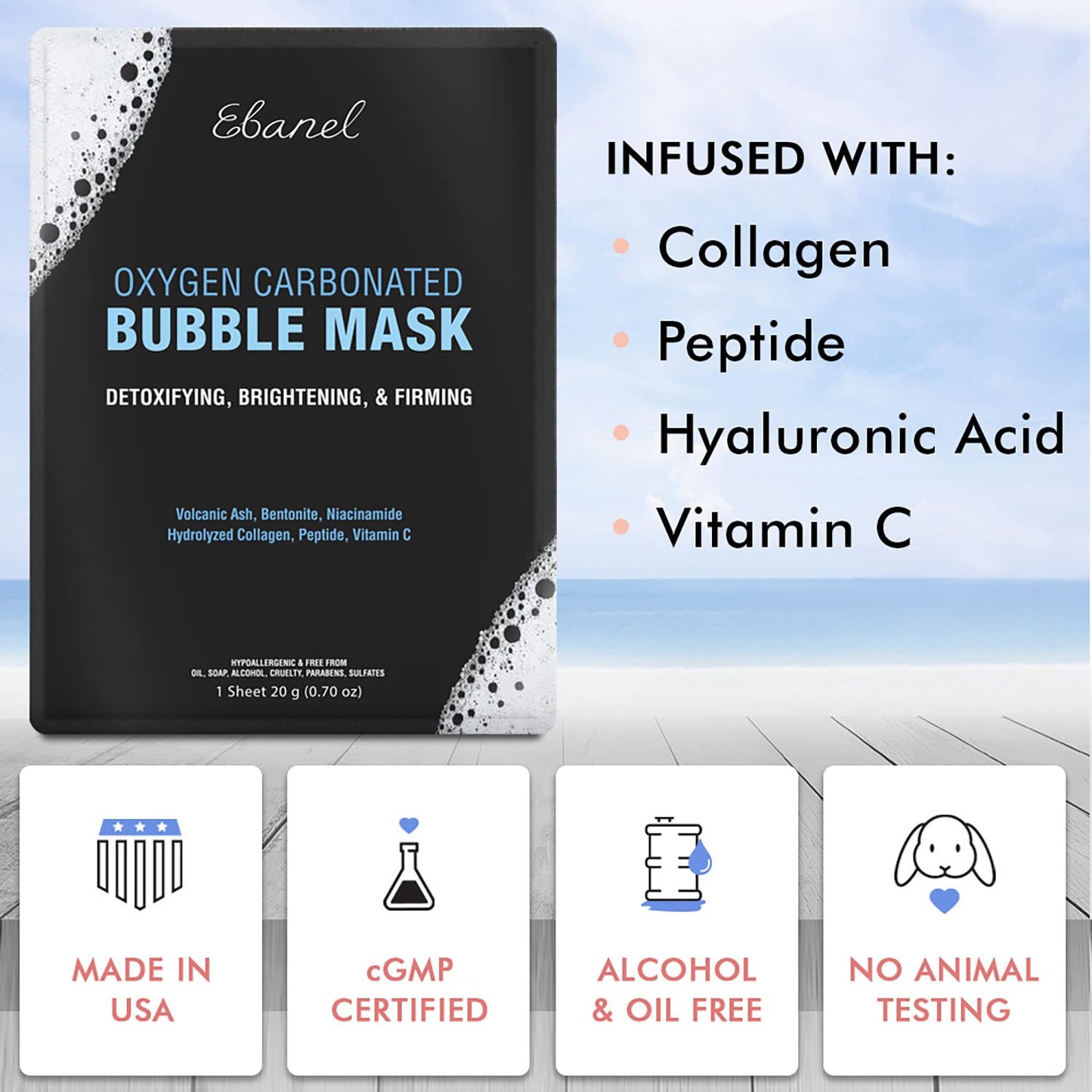 Ebanel Bundle of 15-Pack Collagen Face Mask, and 10-Pack Carbonated Bubble Clay Mask