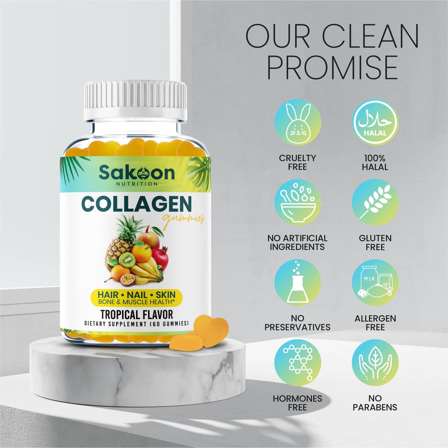 Sakoon nutrition Halal Collagen Gummies for Women and Men - Anti Aging, Hair Growth, Skin Care & Strong Nails Protein Collagen Supplements - Non-GMO, Gluten Free - Made in USA Sakoon nutrition buy supplements Au