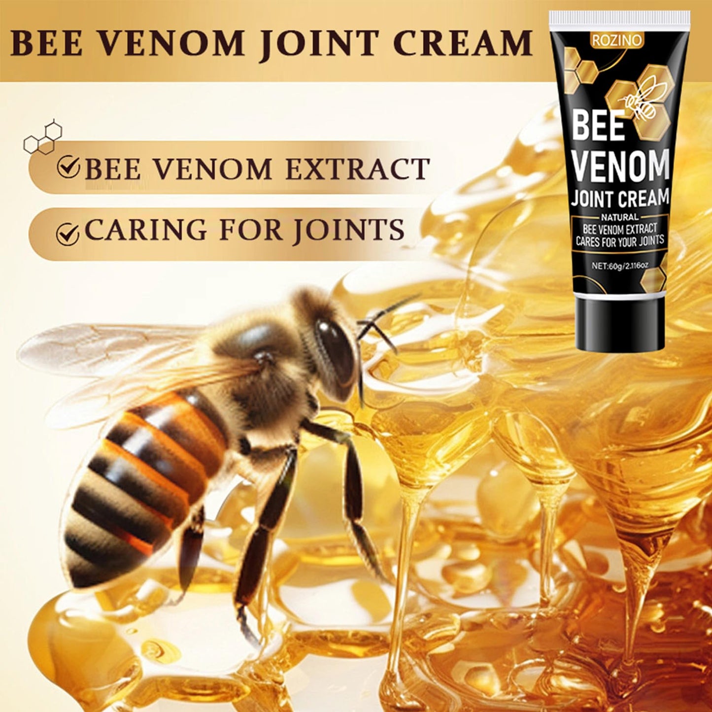 Bee Venom Joint Cream for Knees & Joints - Lightweight Moisturizing Cream for Dry Skin, Fast Absorbing & Non-Greasy Formula - Supports Comfortable Movement (2.116OZ) GenericBuy Supplements Australia