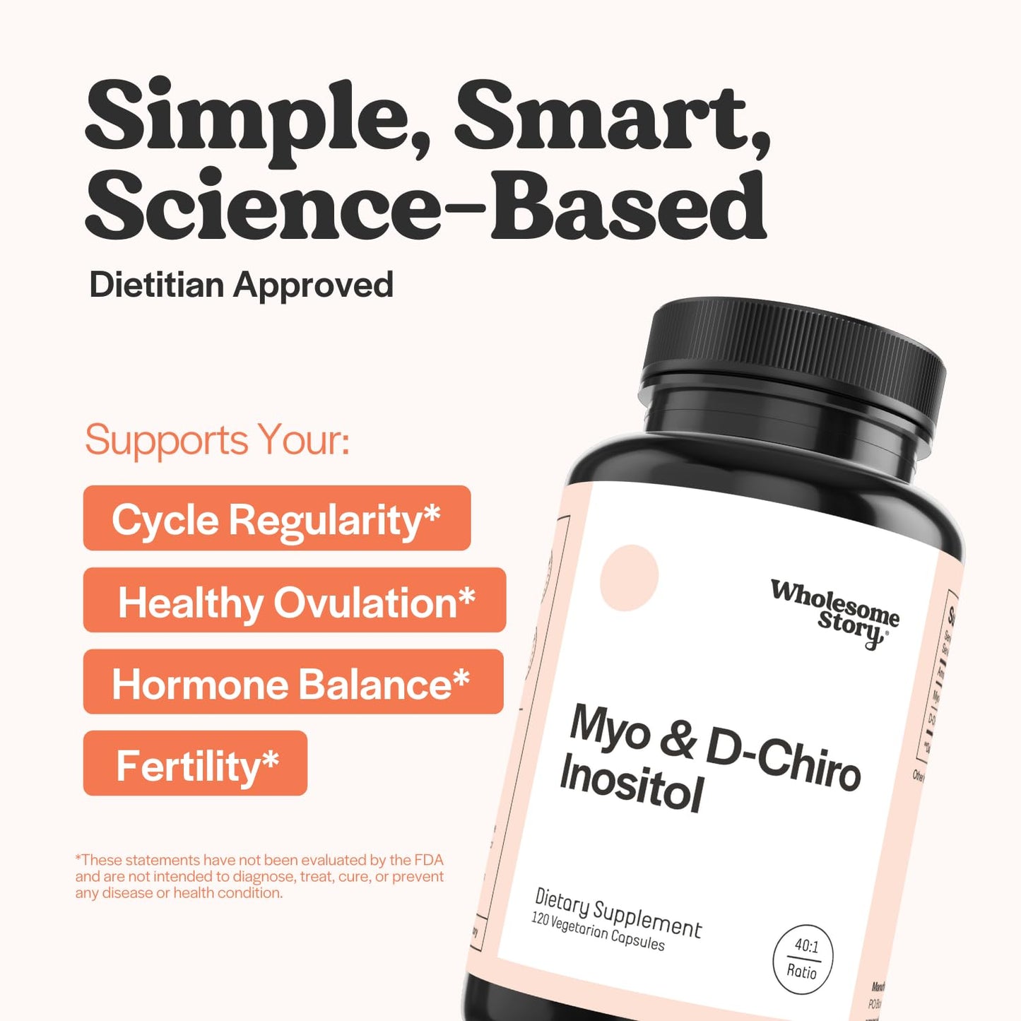Wholesome Story Myo-Inositol & D-Chiro Inositol Supplement for Women | Fertility Supplements for Hormonal Balance & Ovarian Health Support