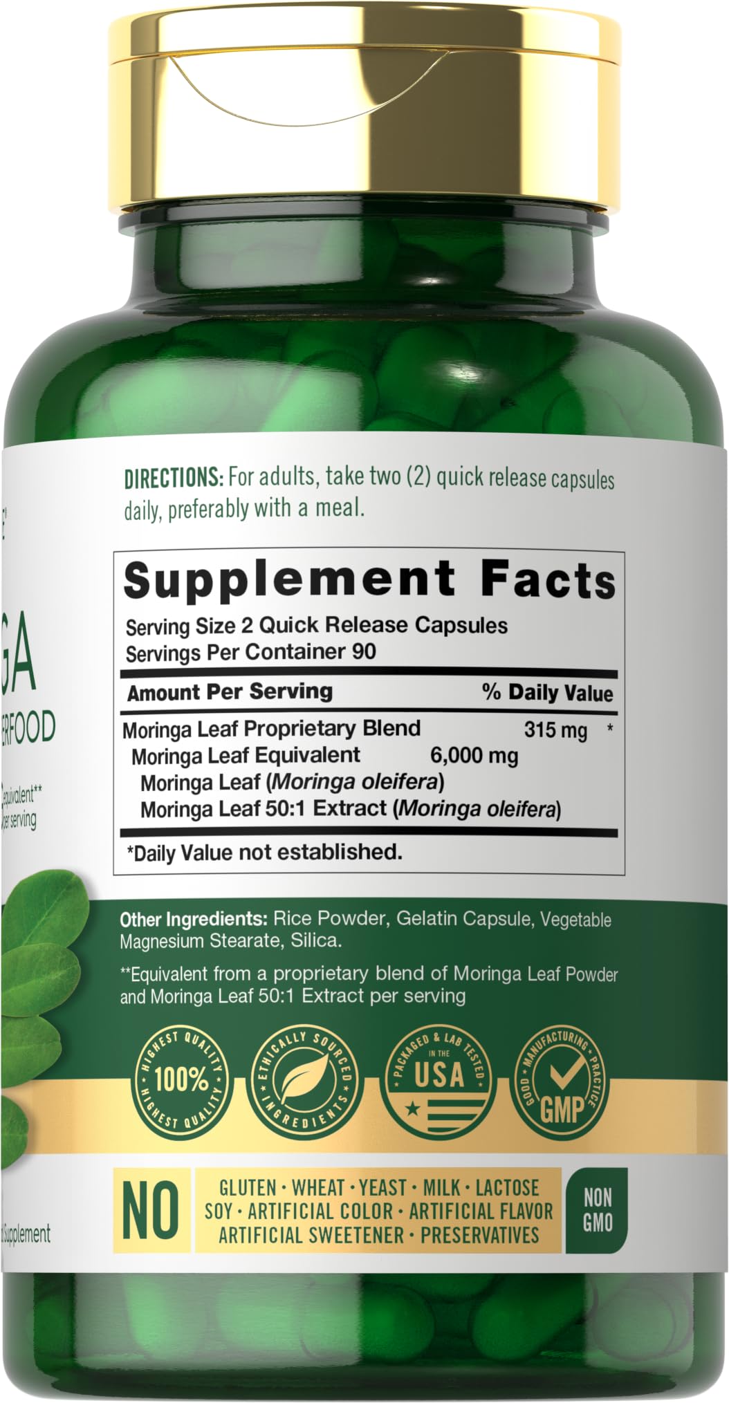 Carlyle Moringa Oleifera Supplement | 180 Capsules | Complete Green Superfood for Women and Men | Non-GMO and Gluten Free | from Moringa Leaf Powder CarlyleBuy Supplements Australia