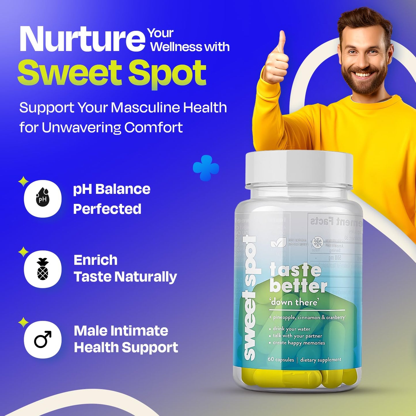 Pineapple Probiotics for Men – 625mg Sweet Spot Formula with Pineapple Extract, Cranberry & Cinnamon, Supports pH Balance & Freshens Taste, 60 Capsules, Made in the USA TASTE THE SWEET SPOTBuy Supplements Australia