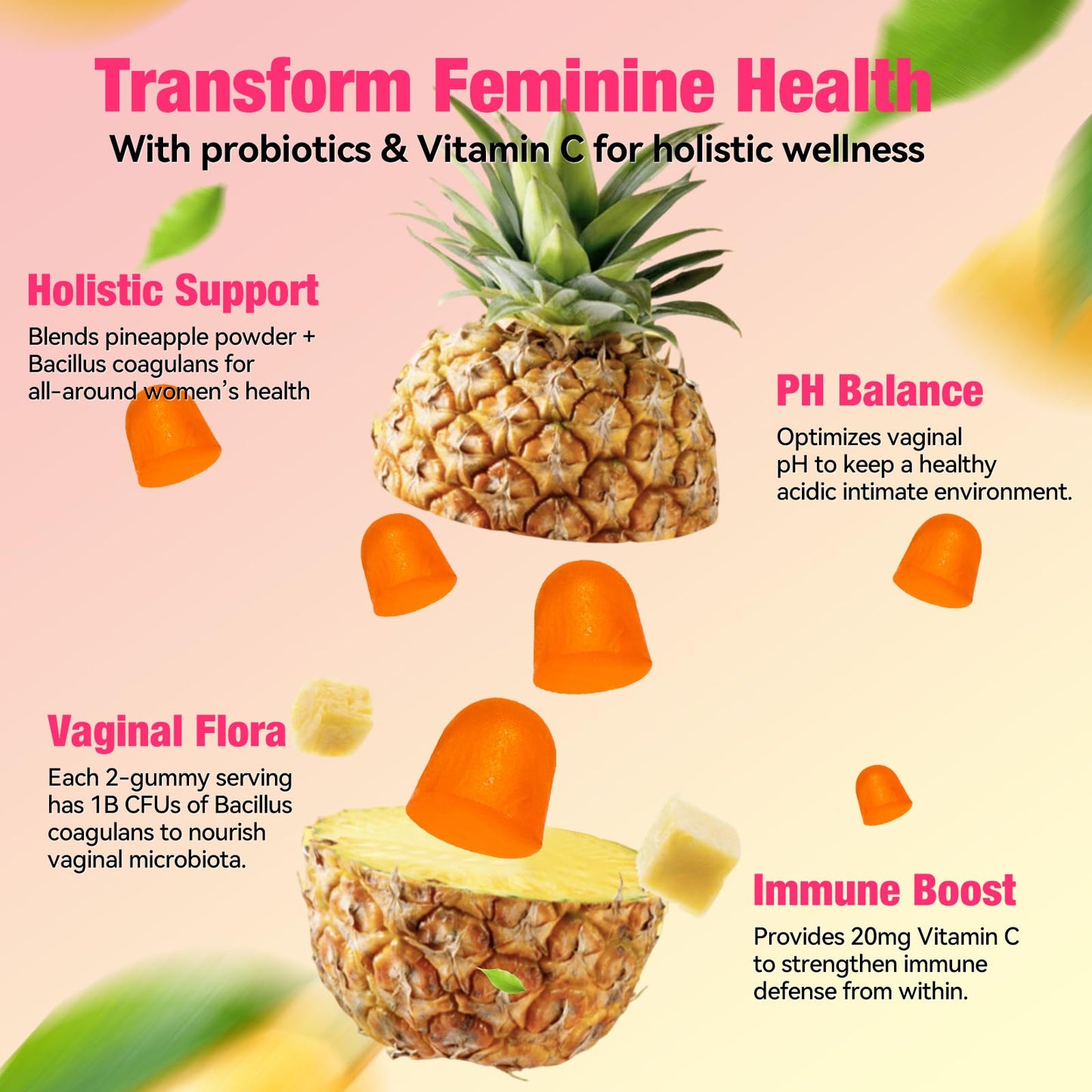 QualiLife Premium Feminine Balance Gummies for Women – Probiotic Vaginal Health Support with Vitamin C – pH Balance & Flora Support – Sugar Free, Vegan, Hawaiian Pineapple Flavor – 60 Gummies (1) QualiLifeBuy Supplements Australia
