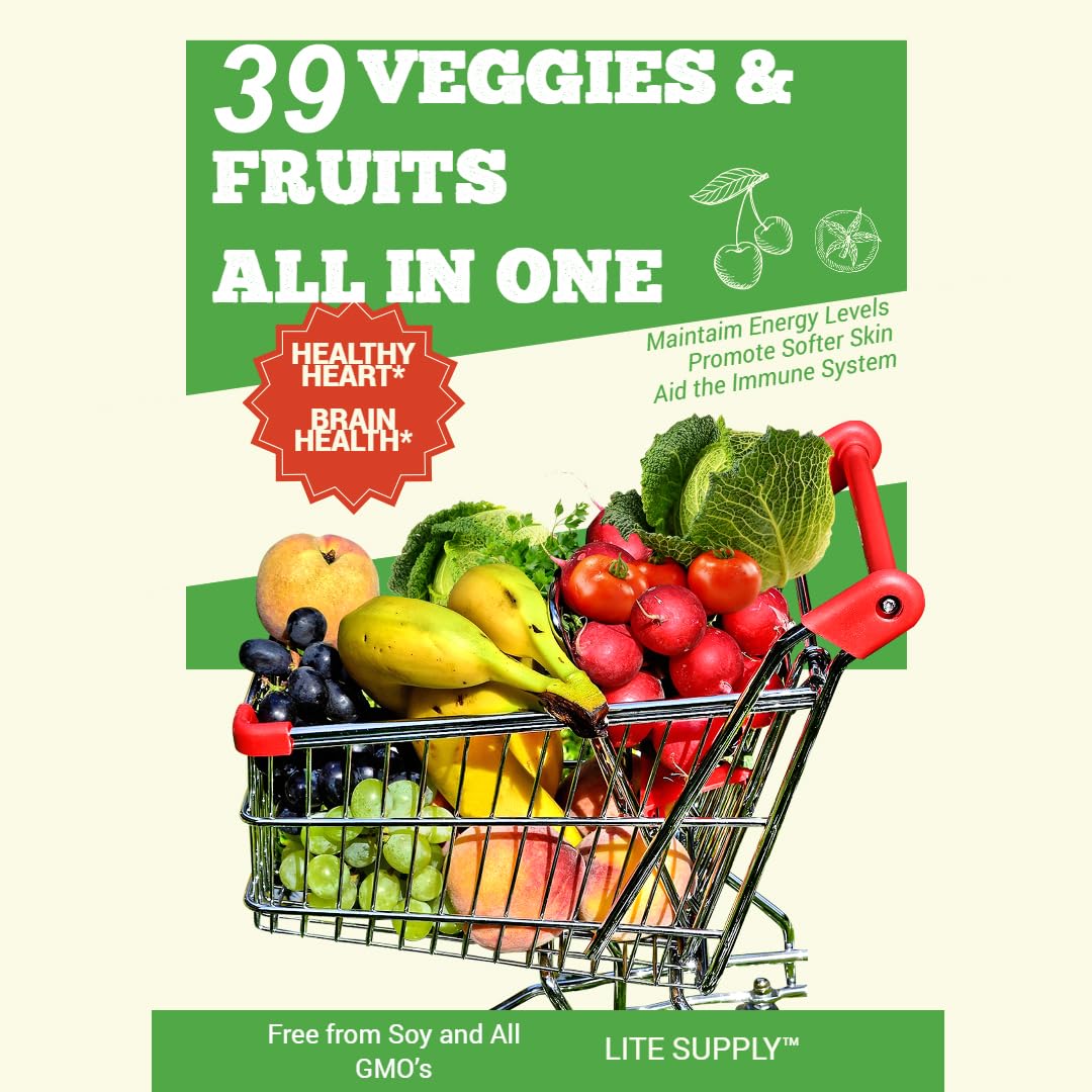 Lite Supply Fruits and Veggies Supplement 240 Caps - 120 Fruit and 120 Veggie Capsules - Whole Food & Natural Superfood Filled with Vitamins & Minerals for Women, Men Supports Energy Levels Lite SupplyBuy Supplements Australia
