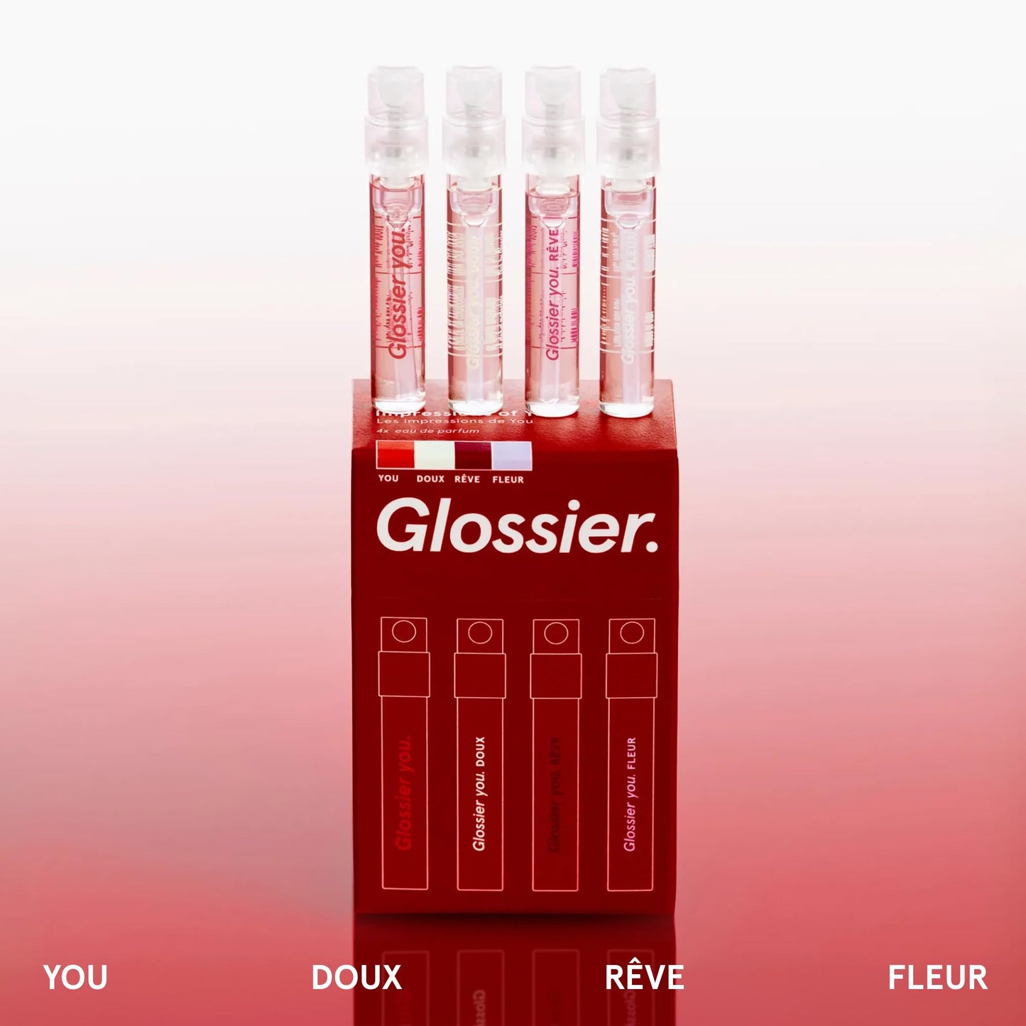 Glossier You Mini Wardrobe Fragrance Set - 4 Unisex Travel Size Eau de Parfum for Women & Men - Skin-Scent Enhancer Perfume Sampler, Smells Different on Everyone - You, Fleur, Doux, Rêve - 1.5ml Each GlossierBuy Supplements Australia