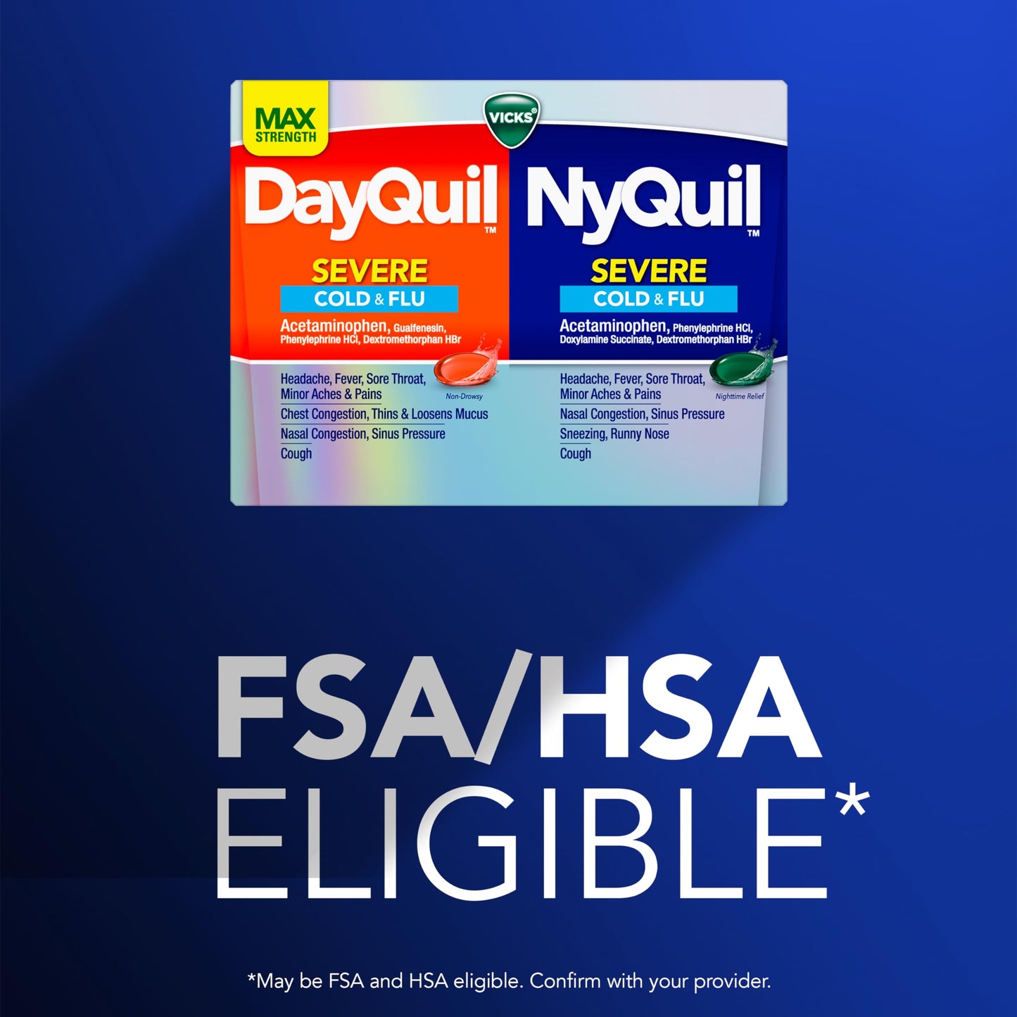 Vicks Dayquil & Nyquil Severe Co-Pack, Cold & Flu Medicine, Powerful Relief For Headache, Fever, Sore Throat, Minor Aches & Pains, Congestion, Sinus Pressure, Stuffy Nose, And Cough, 48 Liquicaps Vicks buy supplements Au